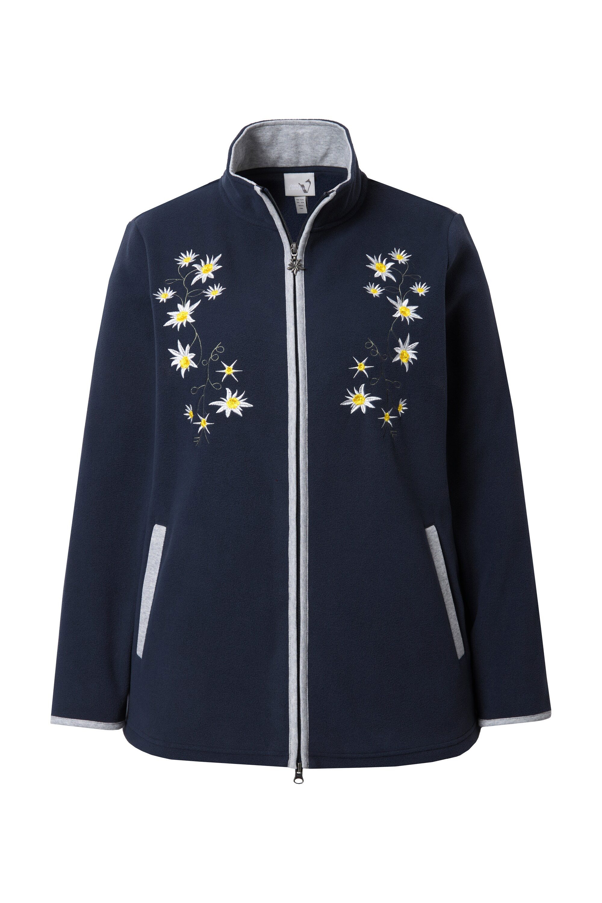 Ulla Popken Sweatjacke Trachten-Fleecejacke Edelweiß-Stickerei günstig online kaufen