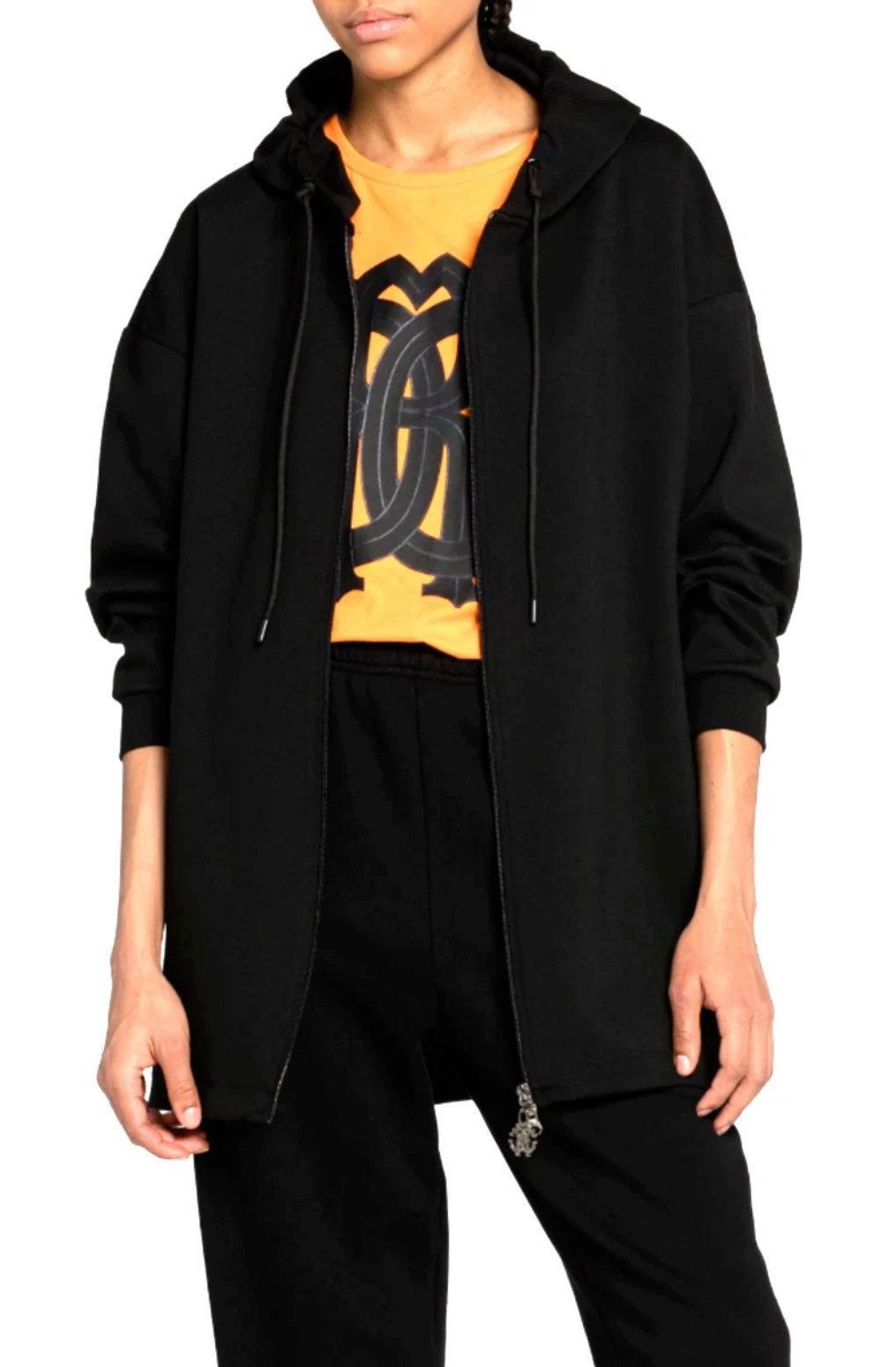 roberto cavalli Kapuzensweatjacke Damen Hooded Jacke Kapuzenpullover Zipper mit dekorativem RC-Monogramm-Anhänger in Silberoptik