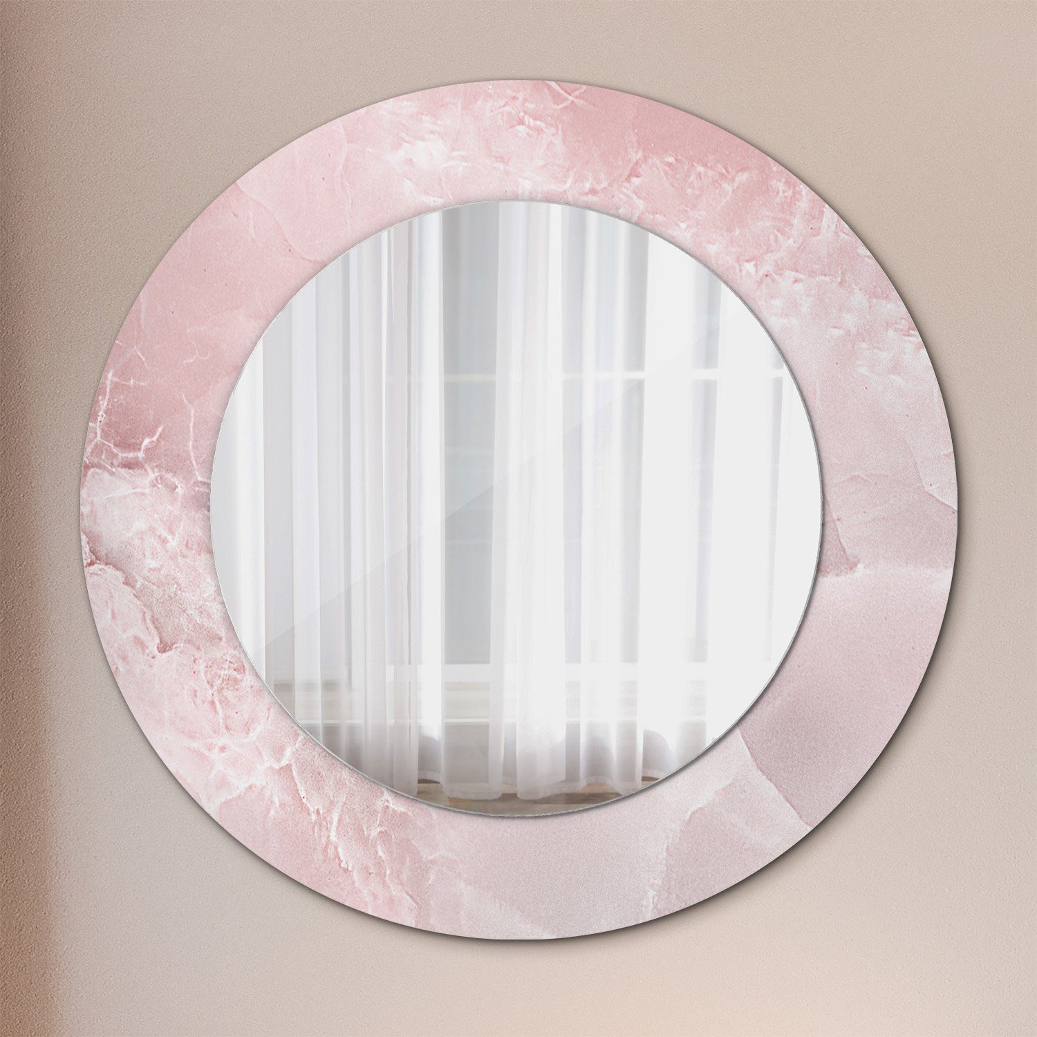 Tulup Spiegel Modern Wandmontage Wandspiegel Spiegel mit Aufdruck Rund: Ø50cm Rosa Stein