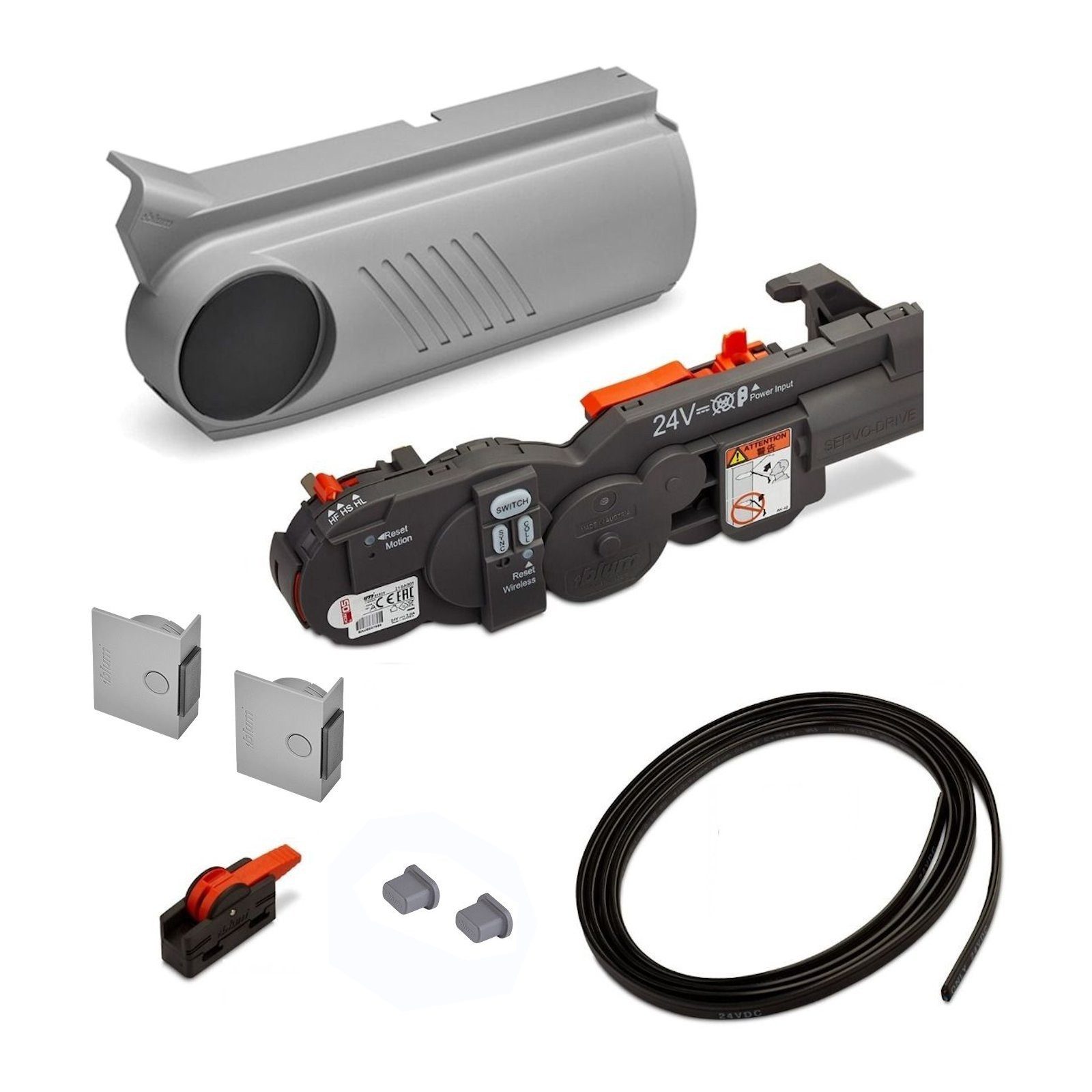 blum Möbelbeschlag SERVO-DRIVE Set für Aventos HF Hochfaltbeschlag (Komplett-Set, 1 St), mit Funkschalter, Abdeckkappe und Distanzpuffern, hellgrau