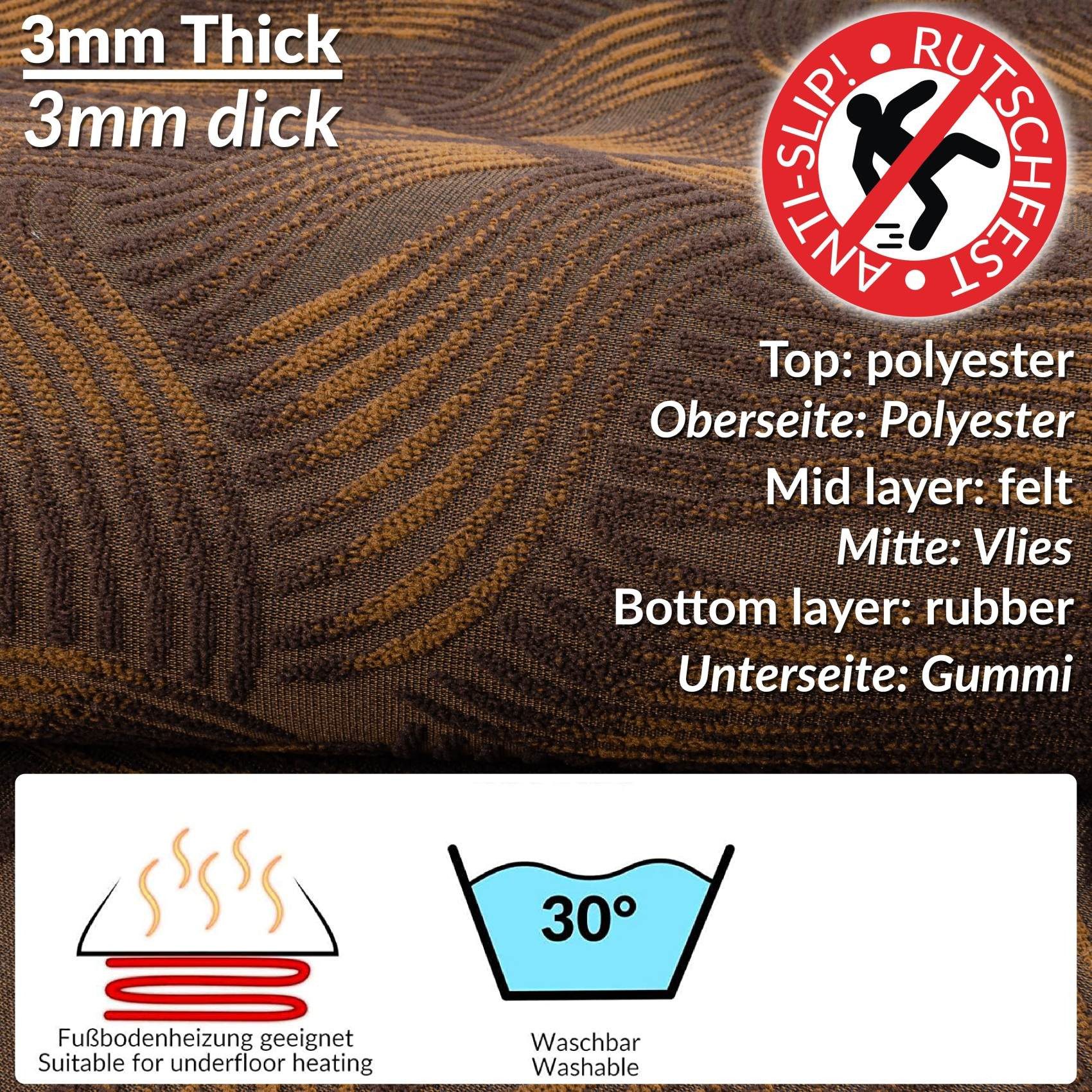 ANRO Küchenläufer Flurläufer JULIANNA Premium Teppichläufer Textil, Eckig, Höhe: 3 mm, Velour – Bild 2 von 4