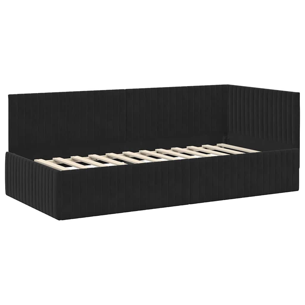 vidaXL Bett Eckbettgestell mit Kopfteil Schwarz 90 cm x 200 cm Samt (1-tlg) – Bild 4 von 5