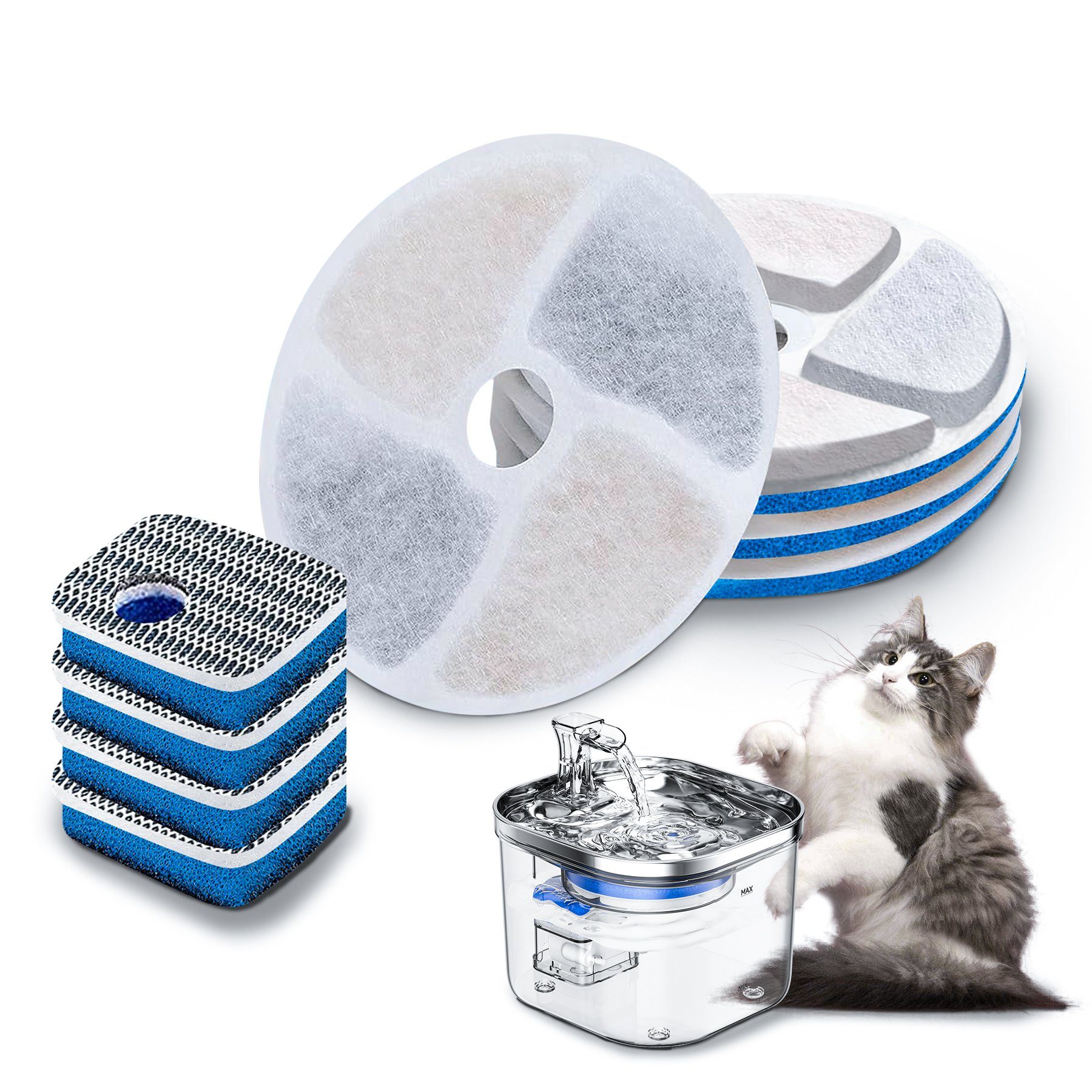 Senmudi Trinkbrunnen Katze Hund Trinkbrunnen, Katzen- und Hundetrinkbrunnen Filtersatz, Super Silent katzen trinkbrunnen,4 Filtersätze für 2 Liter