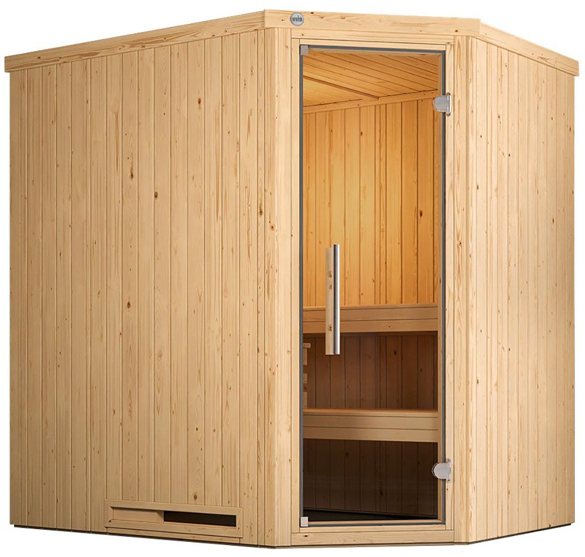 weka Sauna Element-Ecksauna VARBERG 1, BxTxH: 194 x 144 x 199 cm, 68 mm, vorgefertigte Elemente, moderne Ganzglastür