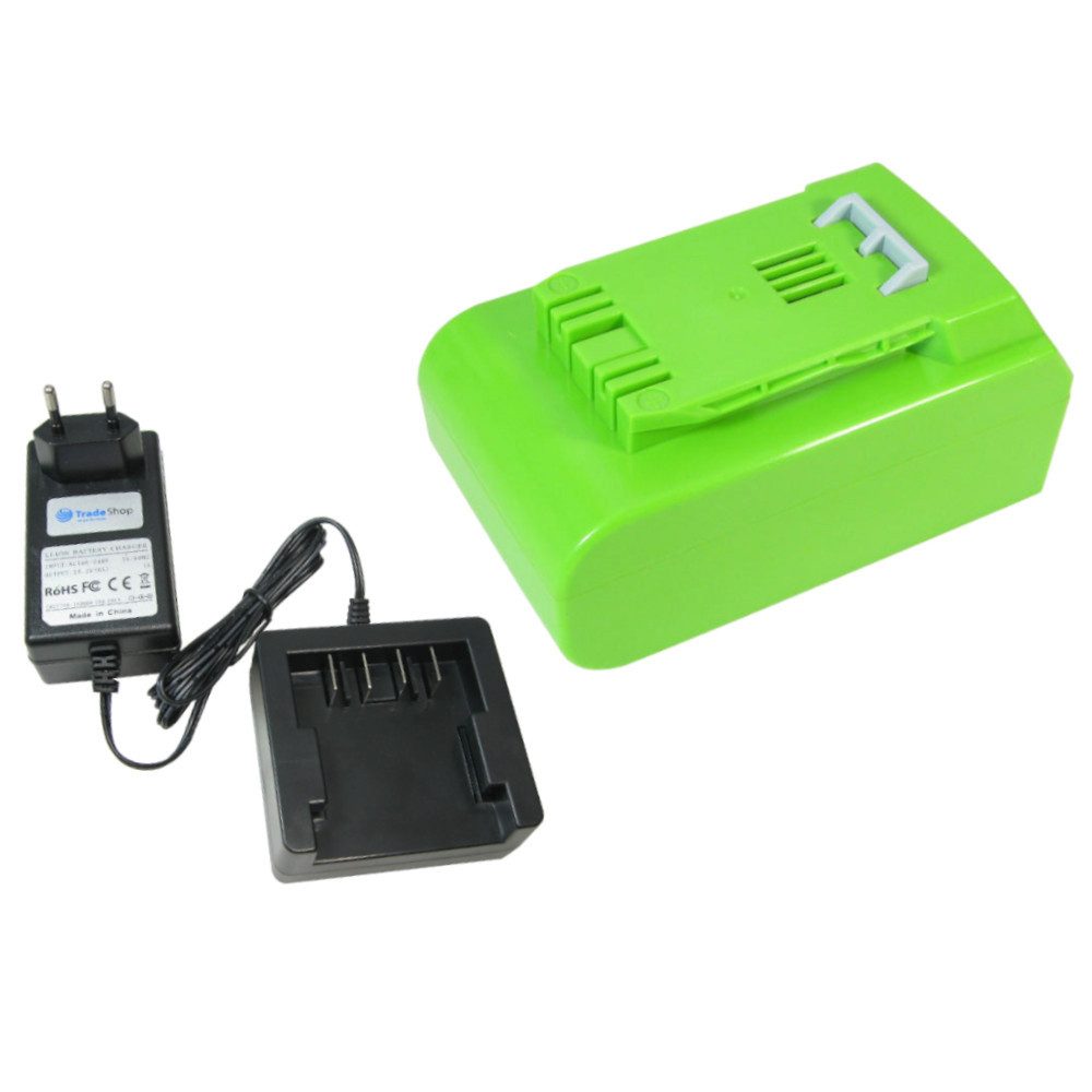 Trade-Shop 2in1 Set passend für Greenworks G24HT56 G24LT28 G24PH51 - Ladegerät + Akku Li-Ion 4000 mAh (24 V)