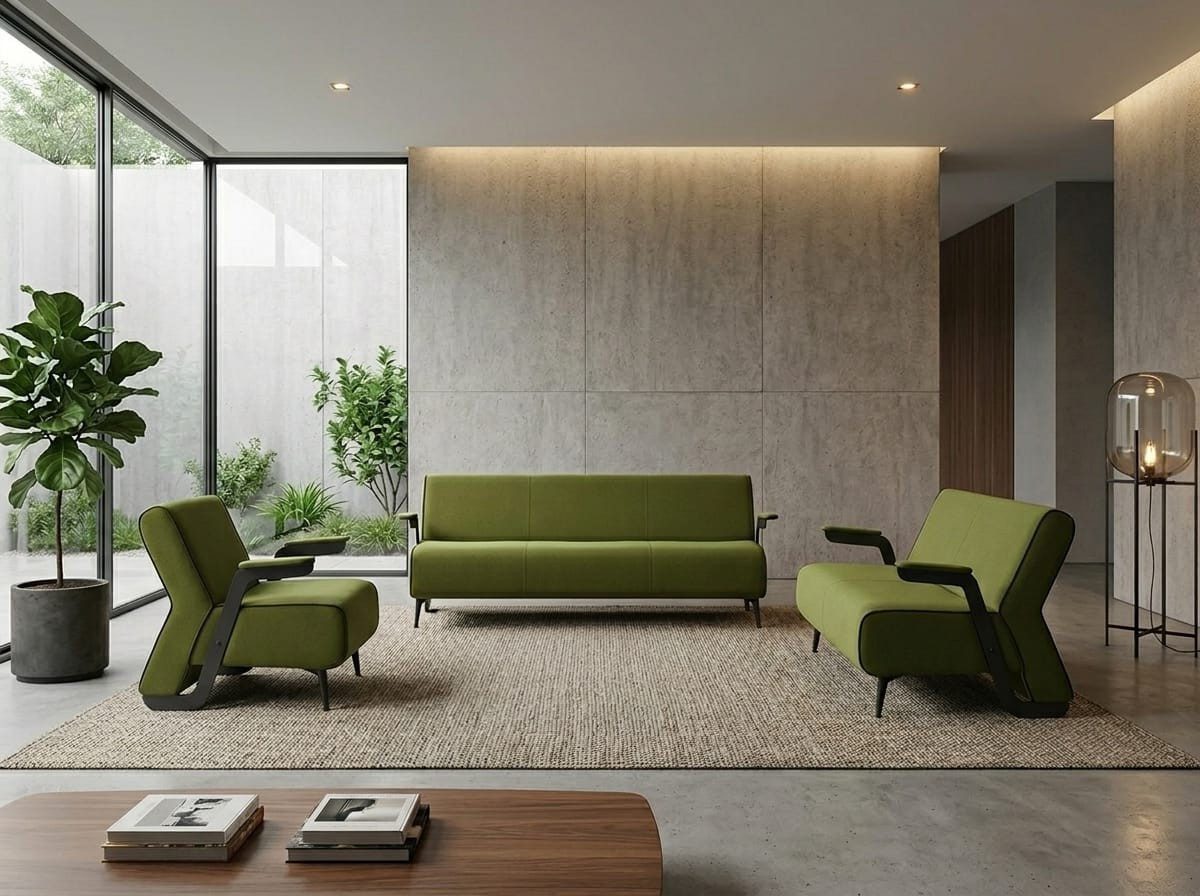 Xlmoebel Polstergarnitur Modernes Wohnzimmer Set Sofa 2 Sessel Grün Polstermöbel, (3-tlg., 3-tlg)