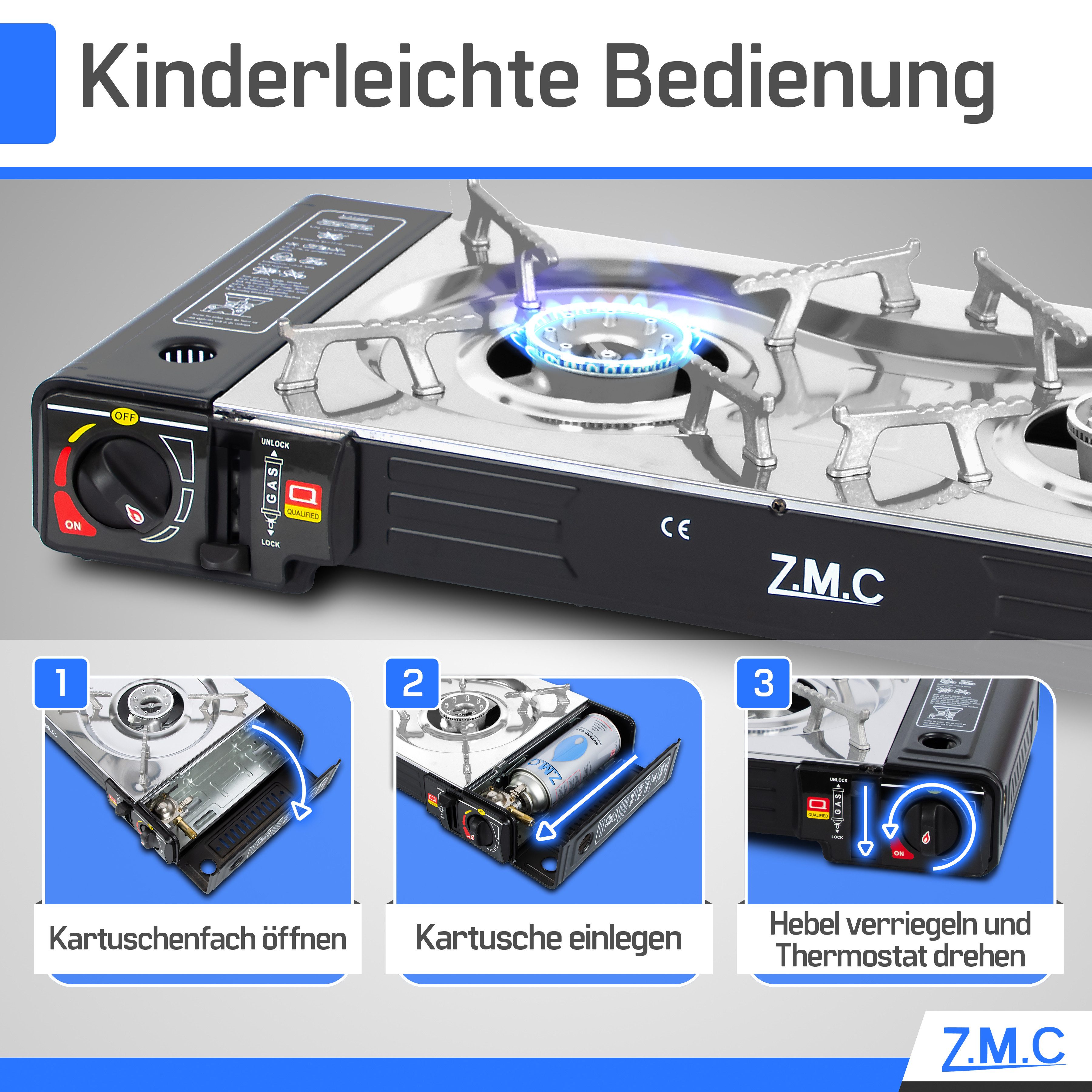 ZMC Gaskocher Doppel Campingkocher 2 flammig MSF-1a 227g Gaskartusche+LPG Anschluß, (Herd 2in1 DOPPEL 2Fach Gasherd Gas Ofen Butan Kochfeld, Herd 2in1 DOPPEL 2Fach Gasherd Gas Ofen Butan Kochfeld), 2 flammig Camping Gas Kocher Outdoor Campingkocher