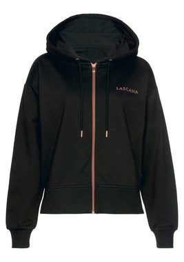 LASCANA Kapuzensweatjacke Homewear mit kupferfarbenen Reißverschluss und Logostickerei, Loungeanzug