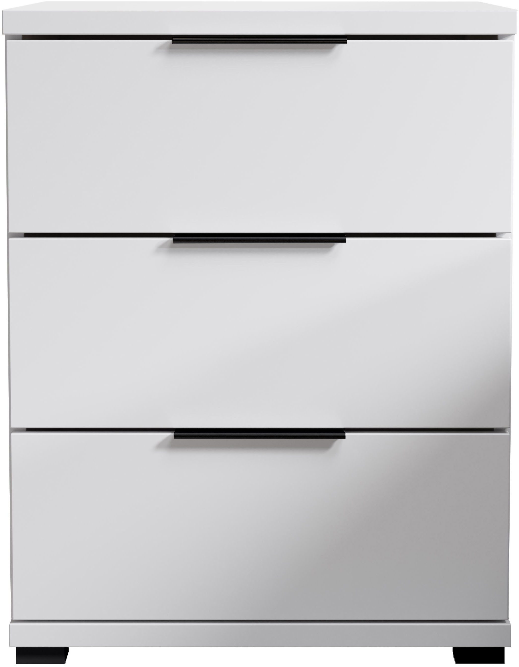 Schlafkontor Nachtkommode Smilla Nachttisch, Nachtkonsole mit Schubkästen, Korpus melaminbeschichtet, silberfarbige oder schwarze Griffe