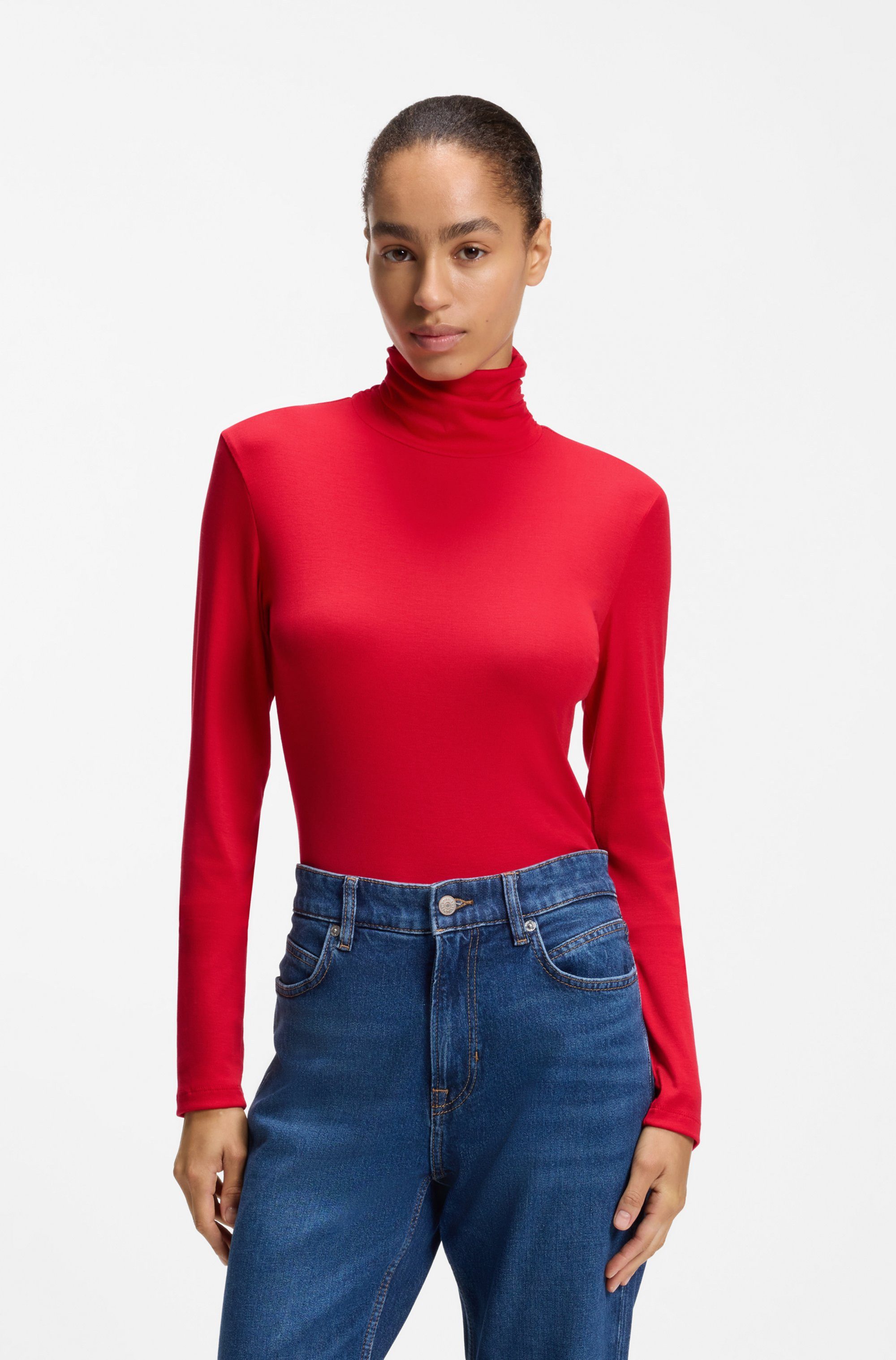 BOSS ORANGE Rollkragenshirt Eliana Premium Damenmode mit Turtle Neck, Slim Fit