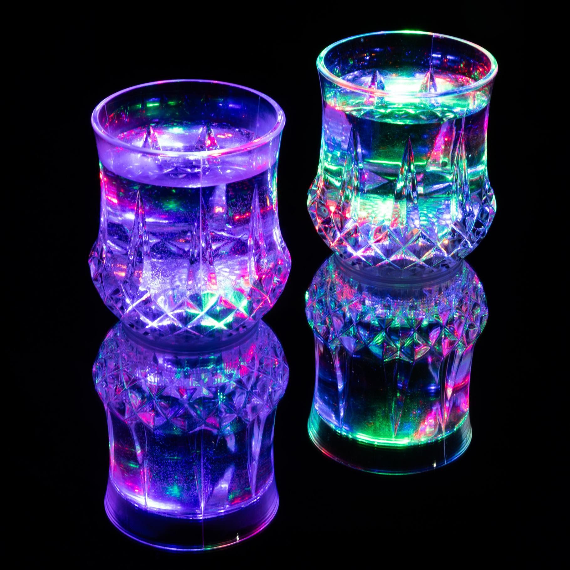 HI LED-Trinkglas 2er Set bunte Trinkgläser Cocktail Partybecher mit LED 210ml, Material: Kunststoff