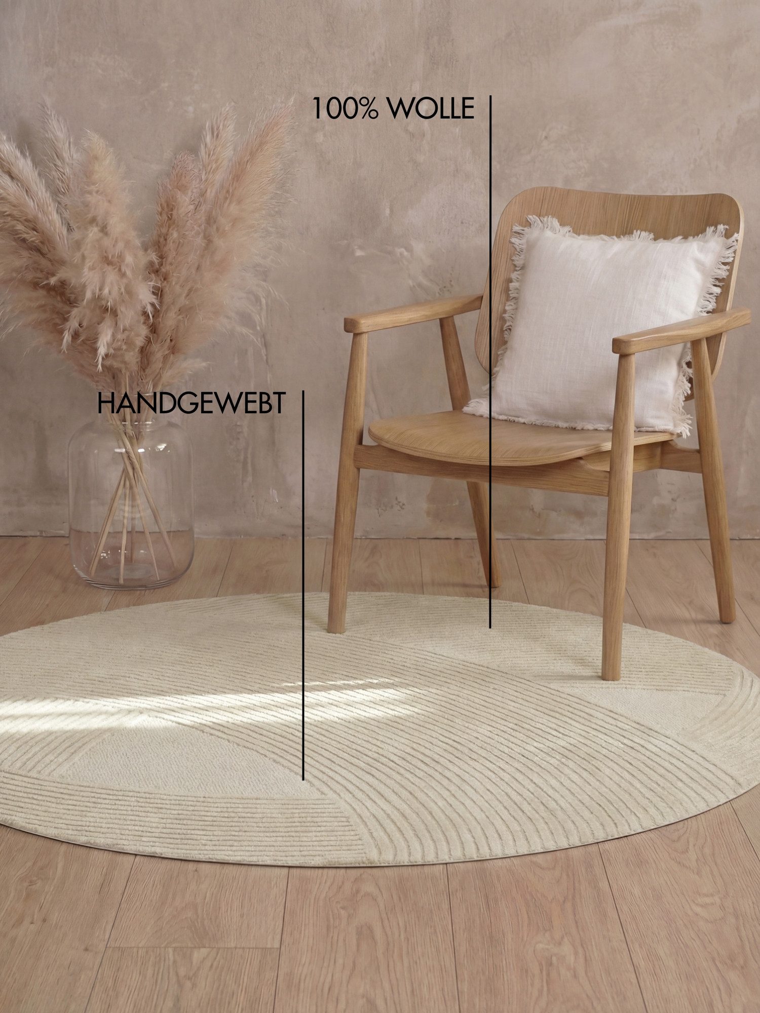 Ted Baker Wollteppich Victoria, auch in rund, rund, Höhe: 18 mm, Naturteppich Wolle, Hoch-Tief-Design, Wohnzimmer, Schlafzimmer