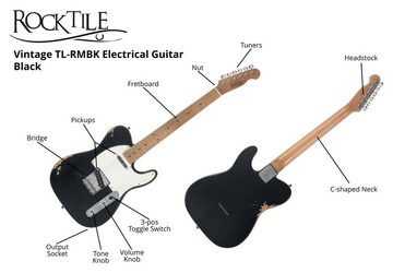 Rocktile E-Gitarre Vinstage TL-RMBK Schwarz - Relic-Gitarre in Aged-Style, 2x Single Coil Pickup