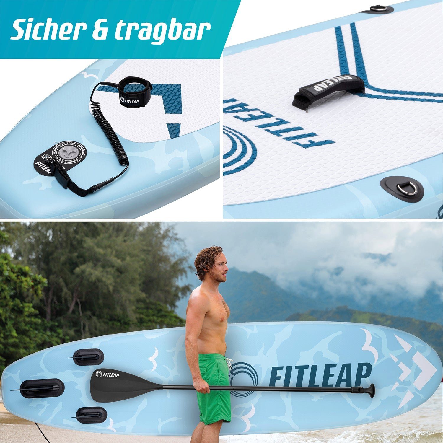 Board Premium - Set … KLAMER Paddle mit Board Stand SUP aufblasbar Fitleap SUP-Board Up