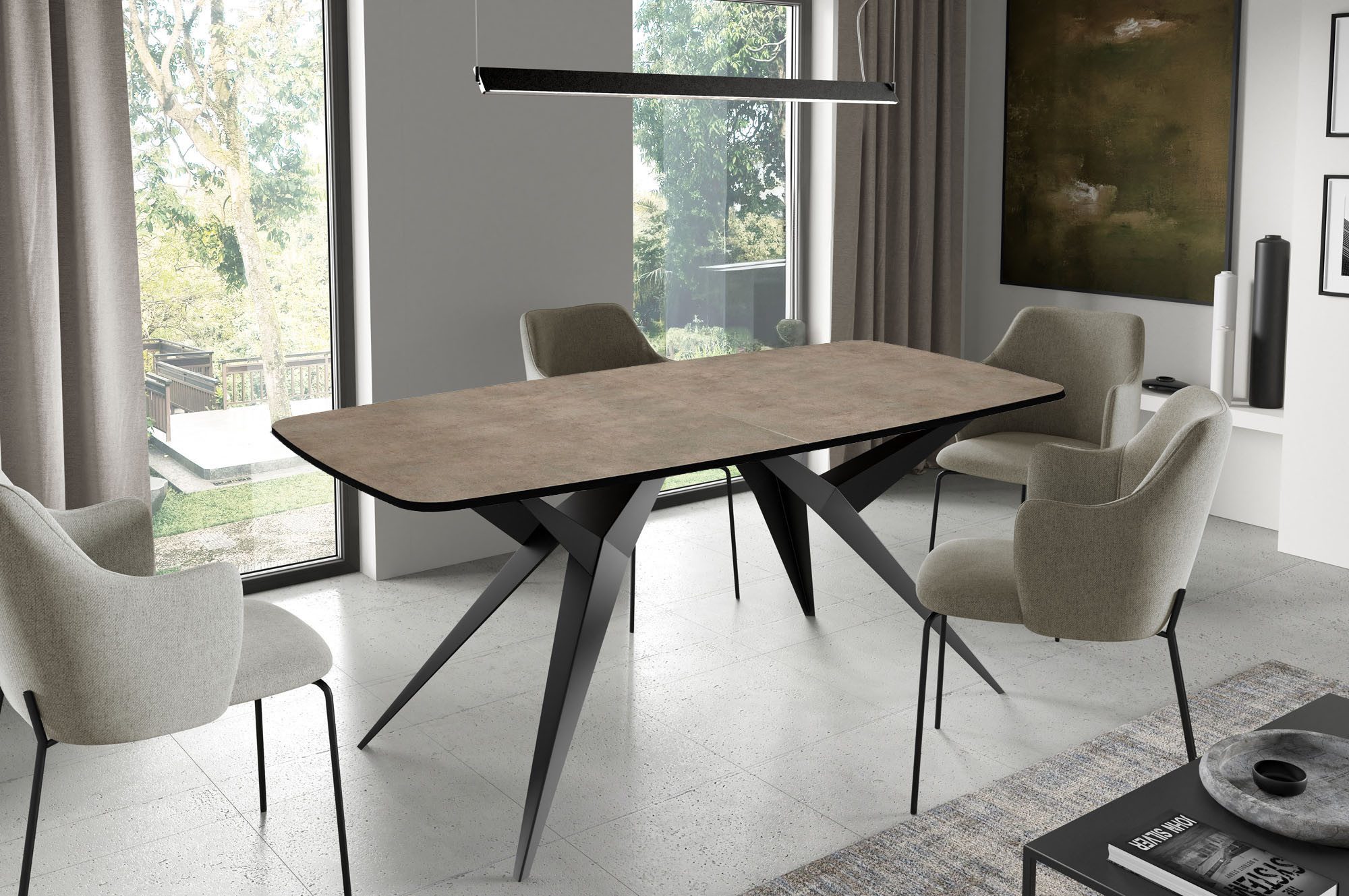 WFL GROUP Esstisch Trax (erhältlich in 3 Größen – 160/180/200, ausziehbar auf 240/260/280 cm), Tisch platzsparend in Holzoptik für Wohnzimmer mit abgerundeten Ecken