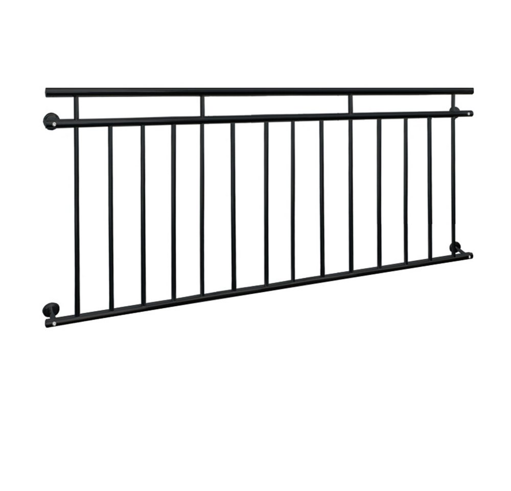 ECD Germany Brüstungsgeländer Französischer Balkon aus Edelstahl Balkongeländer Balkongitter, 184 cm Länge, 90 cm Höhe, Fenstergitter mit 14 Füllstäben Stabgeländer Geländer matt und rau
