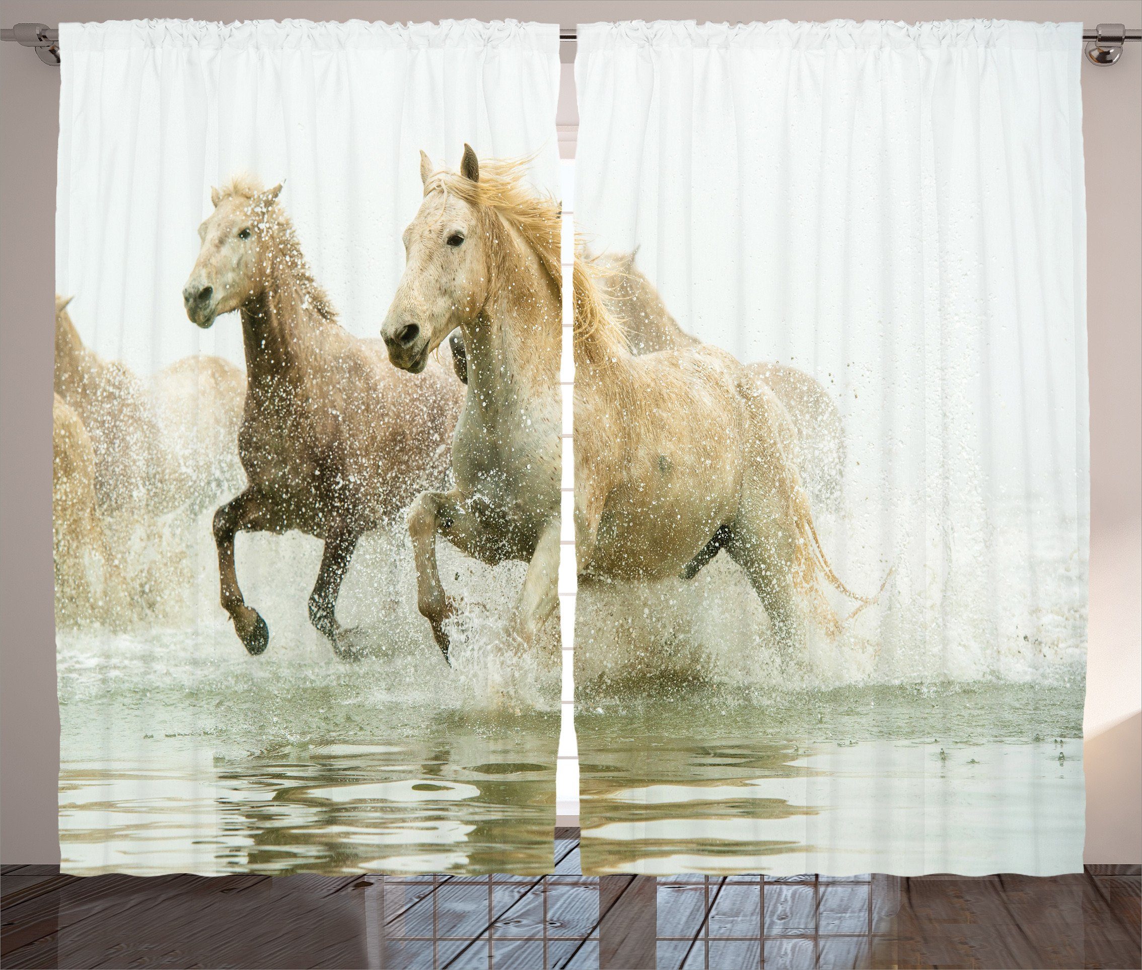 Wasser Gardine Haken, Pferde in Vorhang Weiß mit Schlaufen Camargue Kräuselband Schlafzimmer und Abakuhaus,