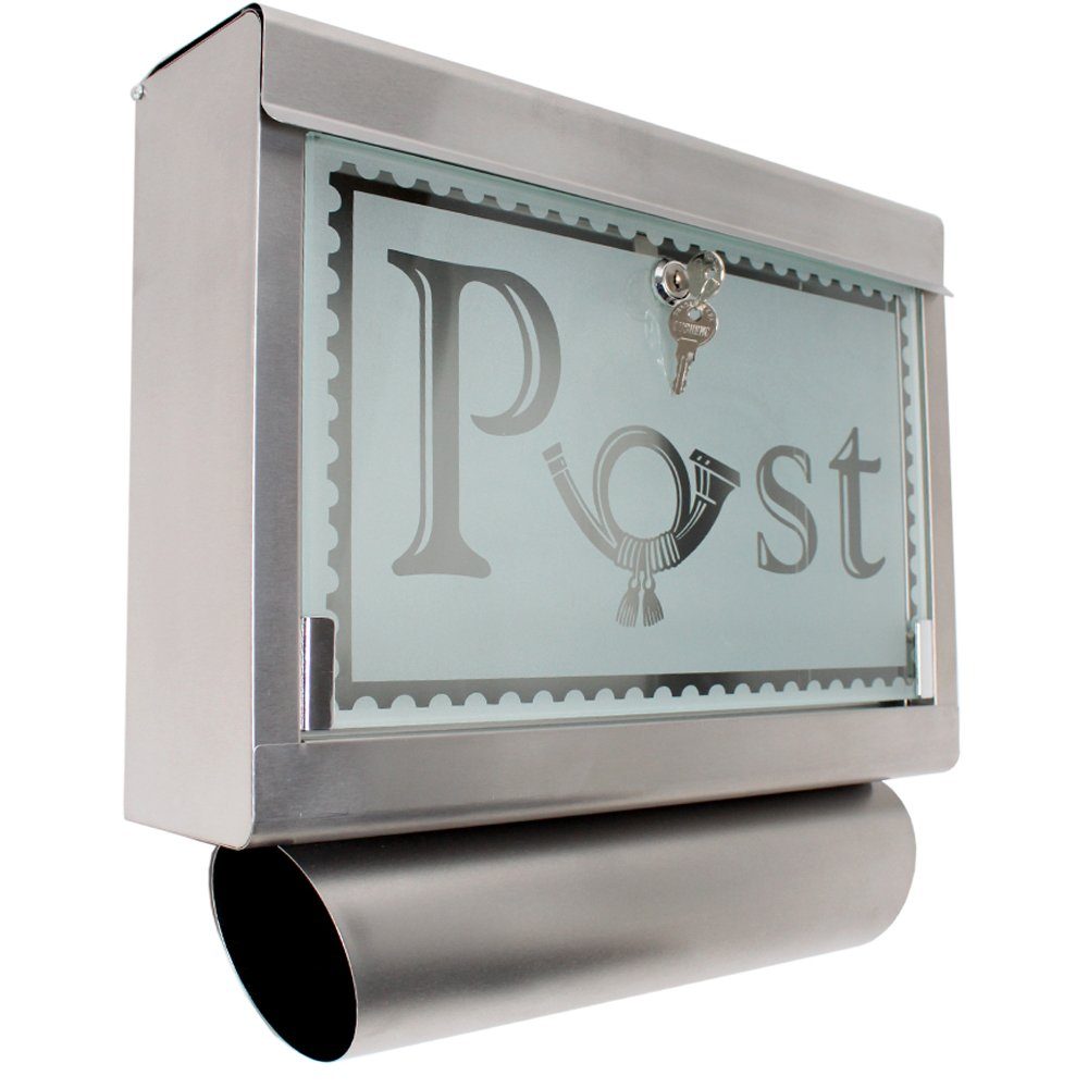 tectake Wandbriefkasten Edelstahl Briefkasten mit Glasfront und