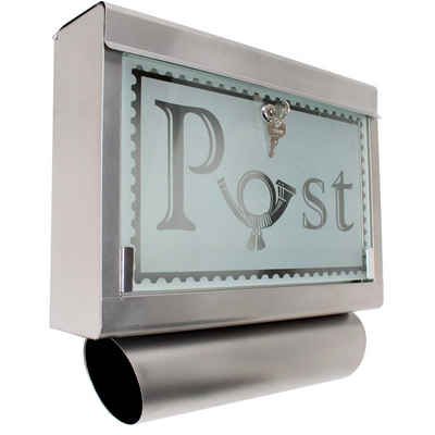 tectake Wandbriefkasten »Edelstahl Briefkasten mit Glasfront und« (1-St), Zeitungsfach