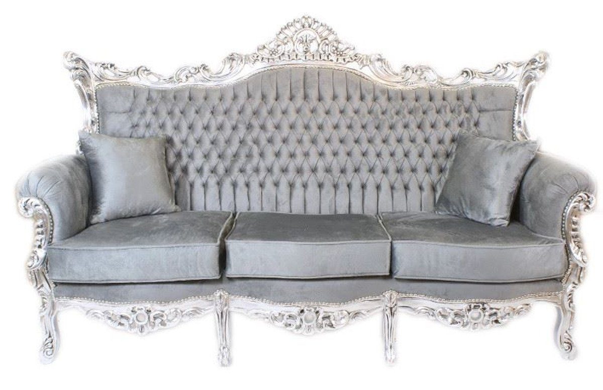 Lounge Sofa Wohnzimmer - 3-Sitzer Mod1 Casa Silber Grau Master Couch Möbel 3er / Barock Padrino
