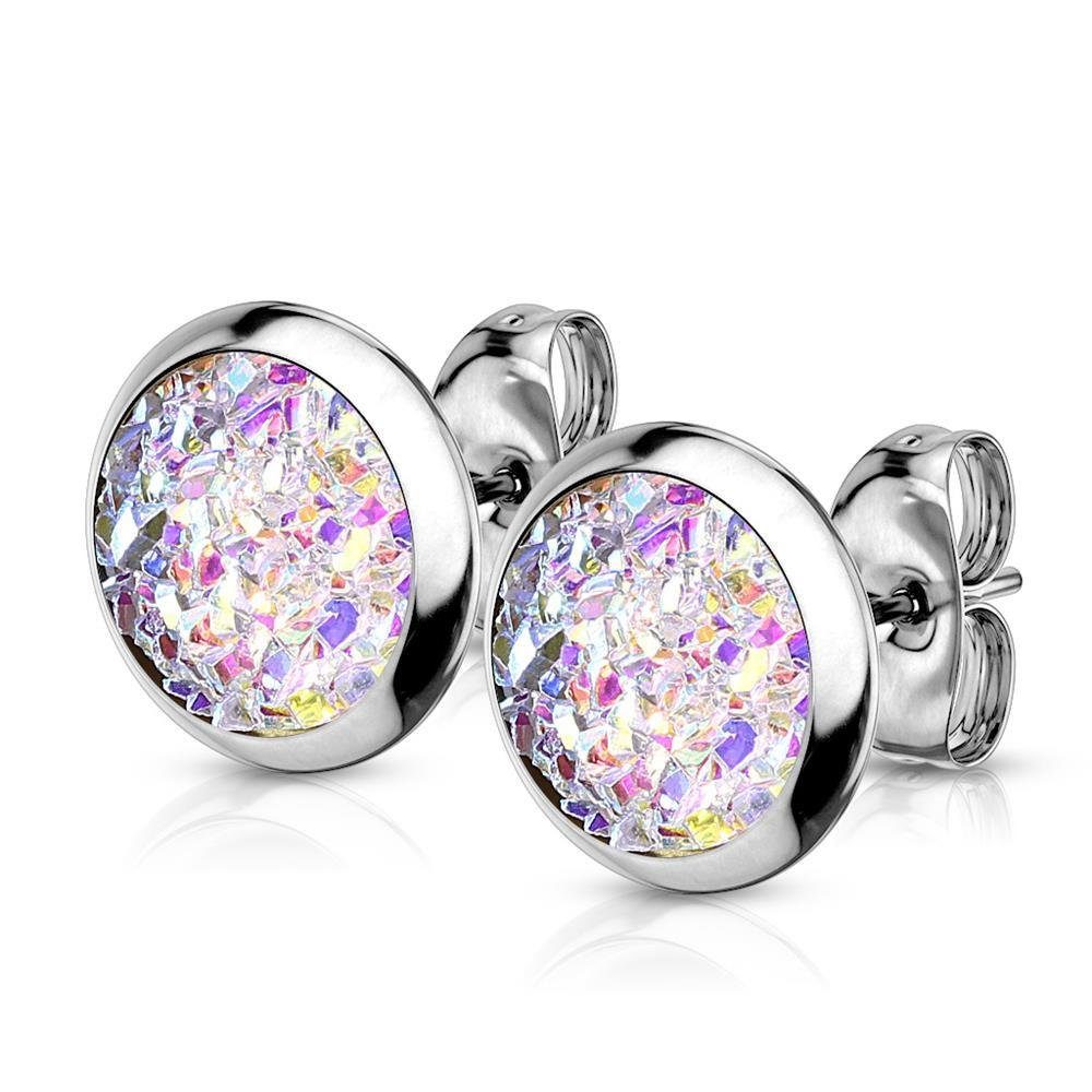 BUNGSA Ohrring-Set Ohrstecker rund Aurora Borealis Silber aus Edelstahl Damen (1 Paar (2 Stück), 2-tlg), Ohrschmuck Ohrringe