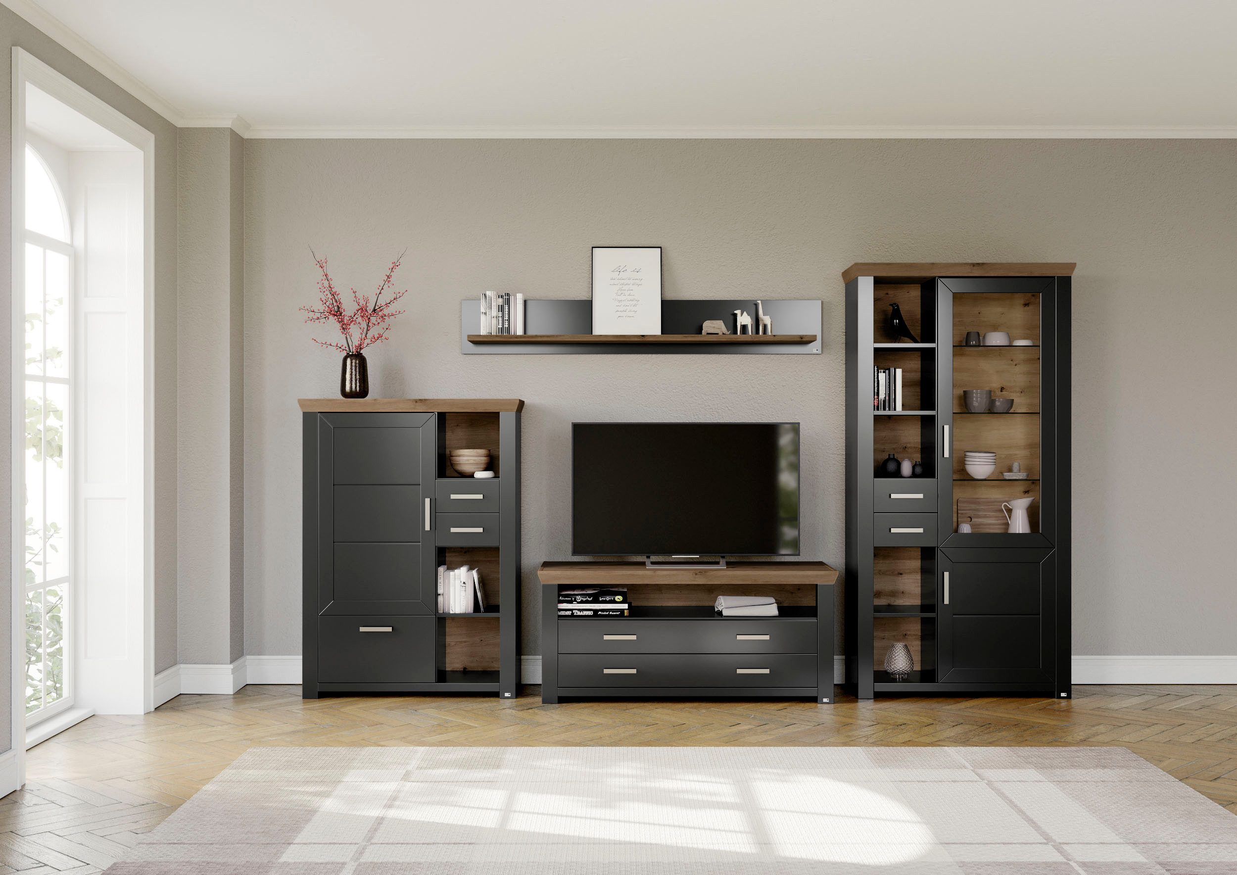 set one by Musterring Wohnwand York, (4-St), Kombination mit 4 Teilen, in 3 Farbvarianten, Gesamtbreite 370 cm