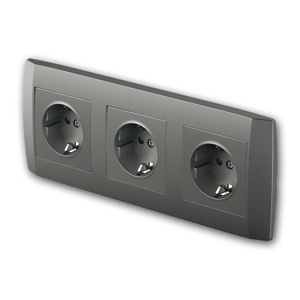 TEM Unterputz-Steckdose LOGIQ 3-fach Steckdose anthra 250V~/16A mit Rahmen