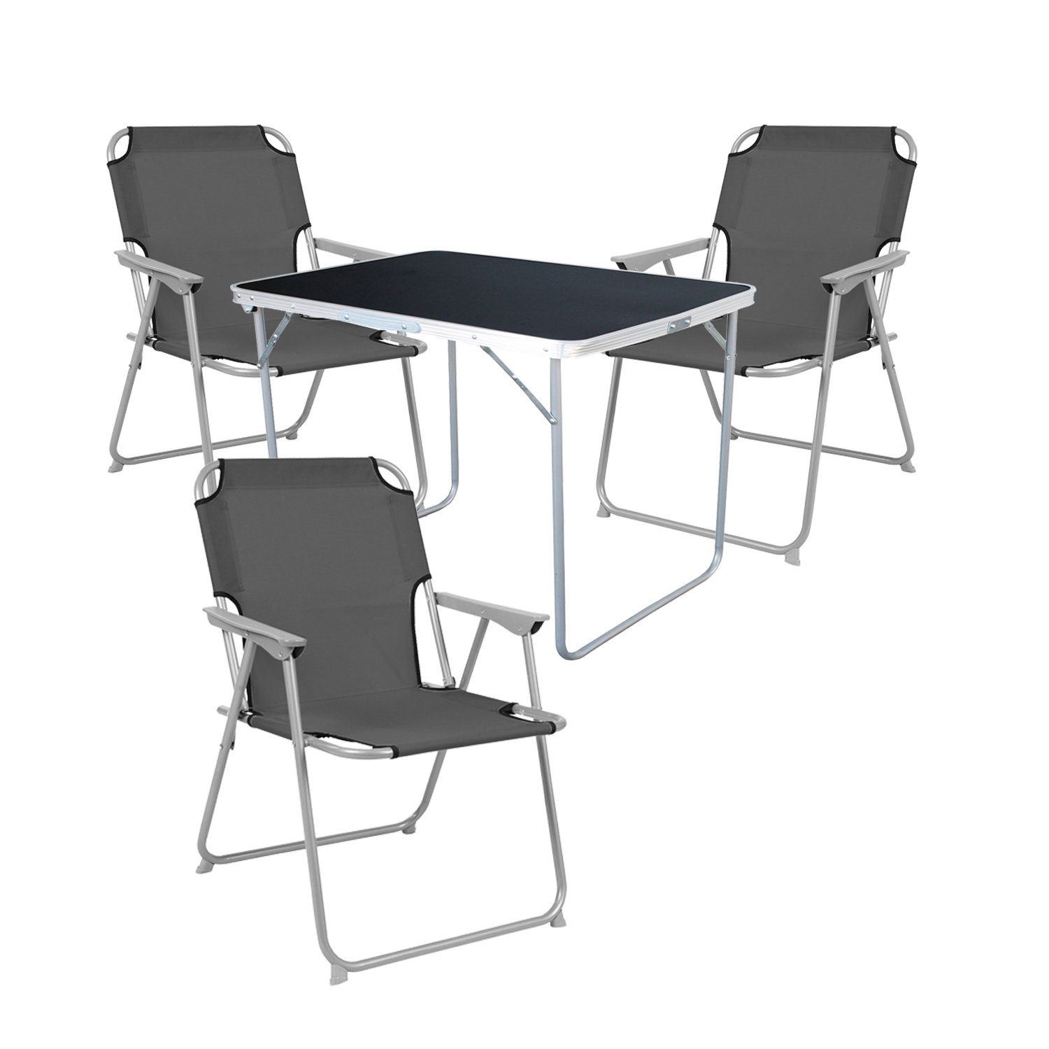 Mojawo Essgruppe 4-tlg Camping Set Gartenmöbel Campingtisch + 3 Campingstuhl Grau