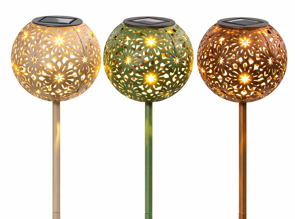 formano Gartenfigur 3er Set Solar LED Gartenstecker Metall Gartenleuchten Kugel 15x100 cm