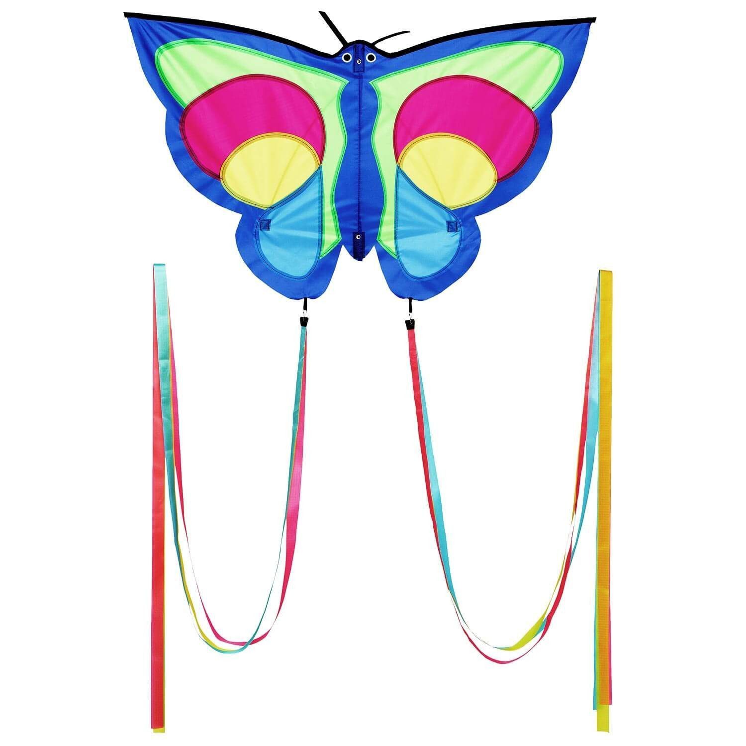 Wolkenstürmer Flug-Drache Kinderdrachen Betty Butterfly ab 3 Jahre, bunt, 92 cm, (Flugdrachen Kinder Einleiner bunt mit Tasche, 1-tlg), Kite for Children Ready to Fly mit Schmetterling Design
