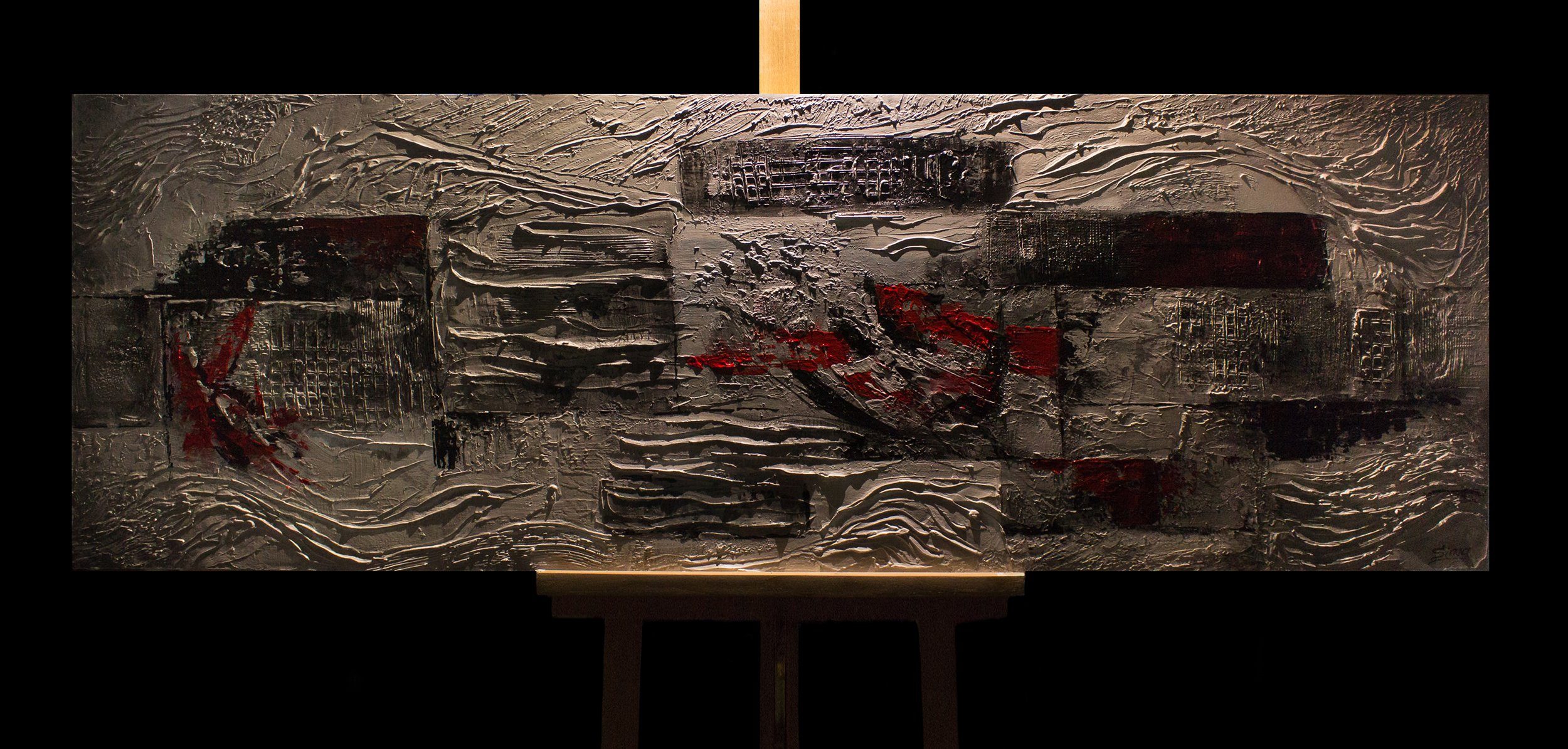 Gemälde Leinwand Abstrakt Abstraktion Abstrakt, YS-Art Handgemalt IV, Grau Kästchen Rot Bild