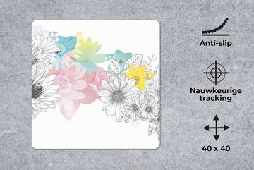 MuchoWow Gaming Mauspad Illustration eines Blumenmusters mit Farbe (1-St), Mousepad mit Rutschfester Unterseite, Gaming, 40x40 cm, XXL, Großes