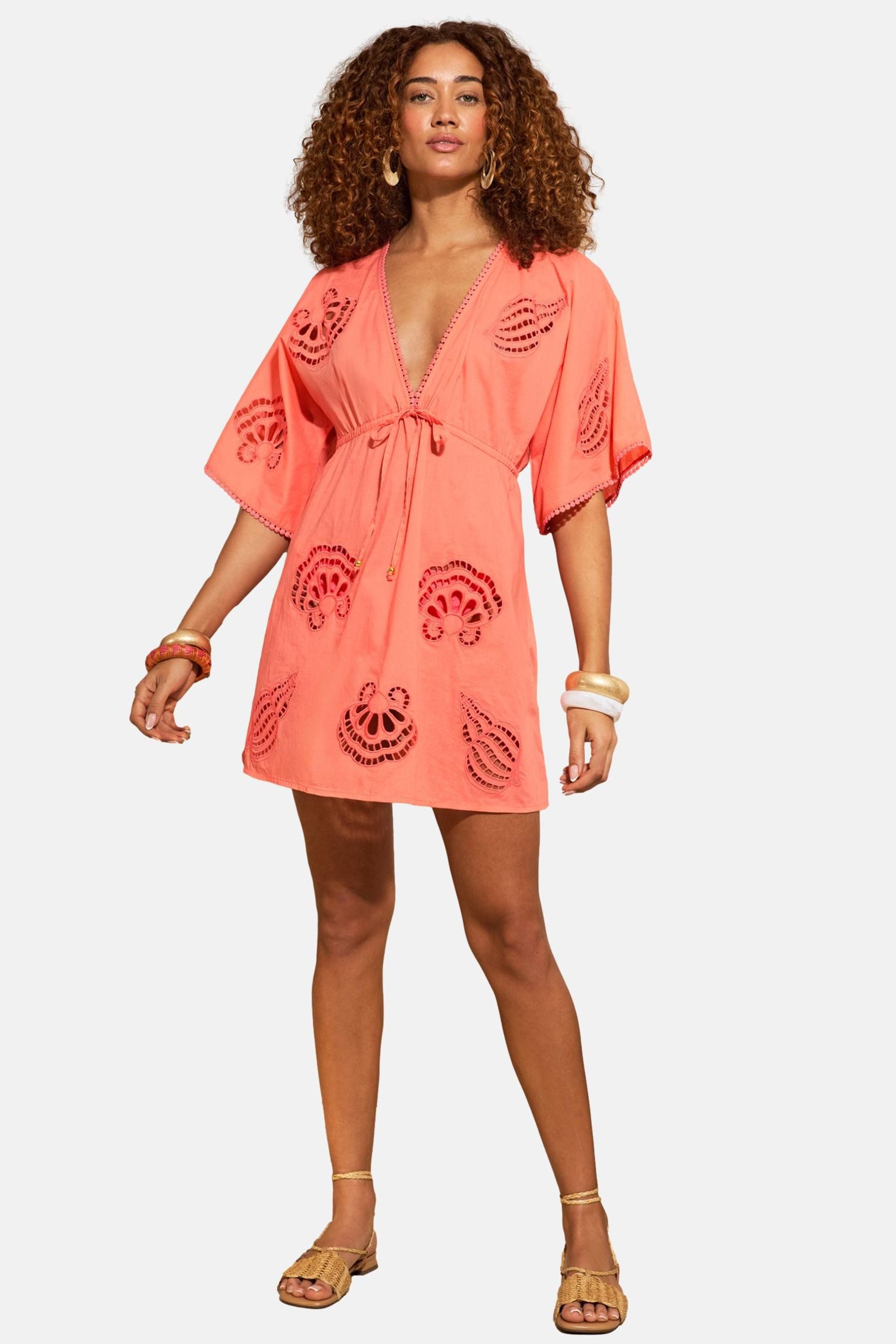 Love & Roses Strandkleid Love & Roses Mini-Kaftan mit Cutwork (1-tlg)