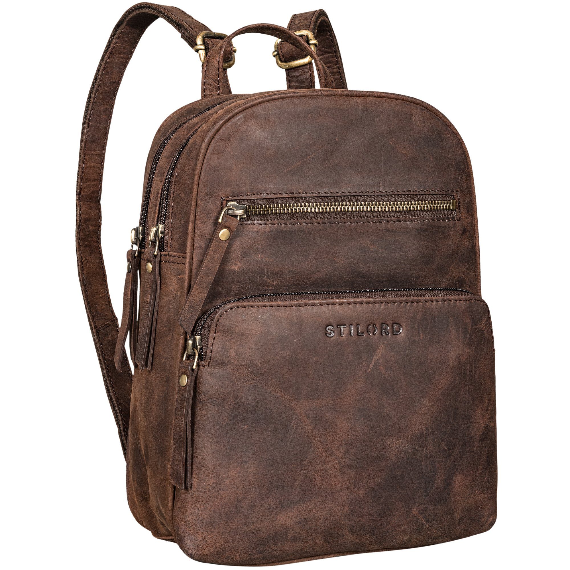 STILORD Cityrucksack "Fabienne" Kleiner Vintage Damen Rucksack Echtleder mit vielen Fächern