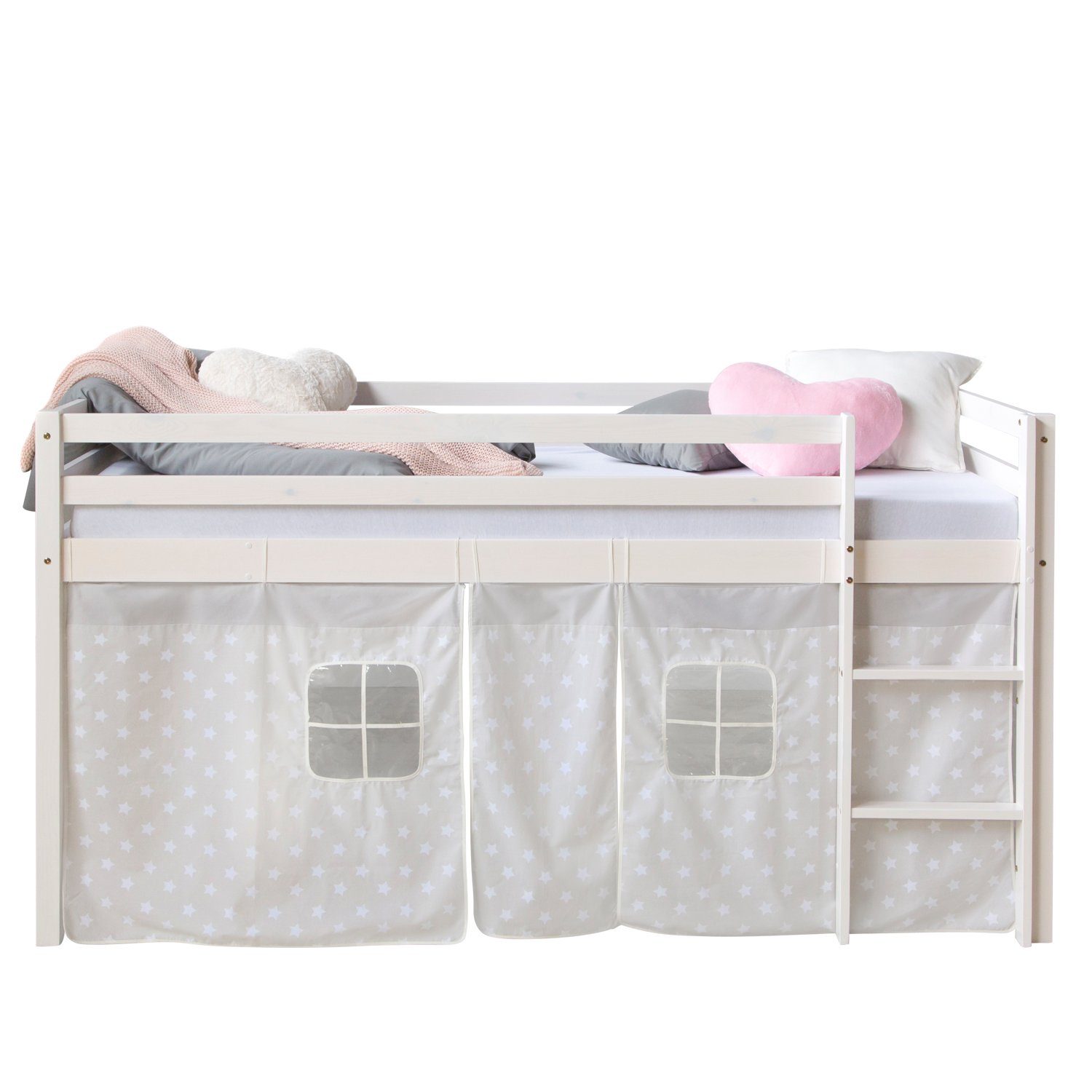 Homestyle4u Hochbett Spielbett Kinderbett Rutsche Turm Vorhang 90cm