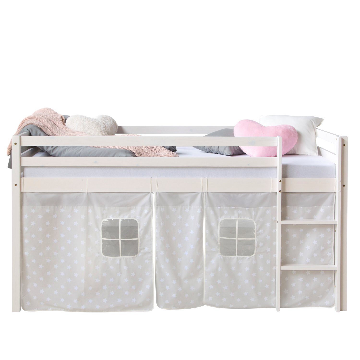 Homestyle4u Hochbett 90x200 mit Vorhang in Weiß Sterne 1888 günstig online kaufen
