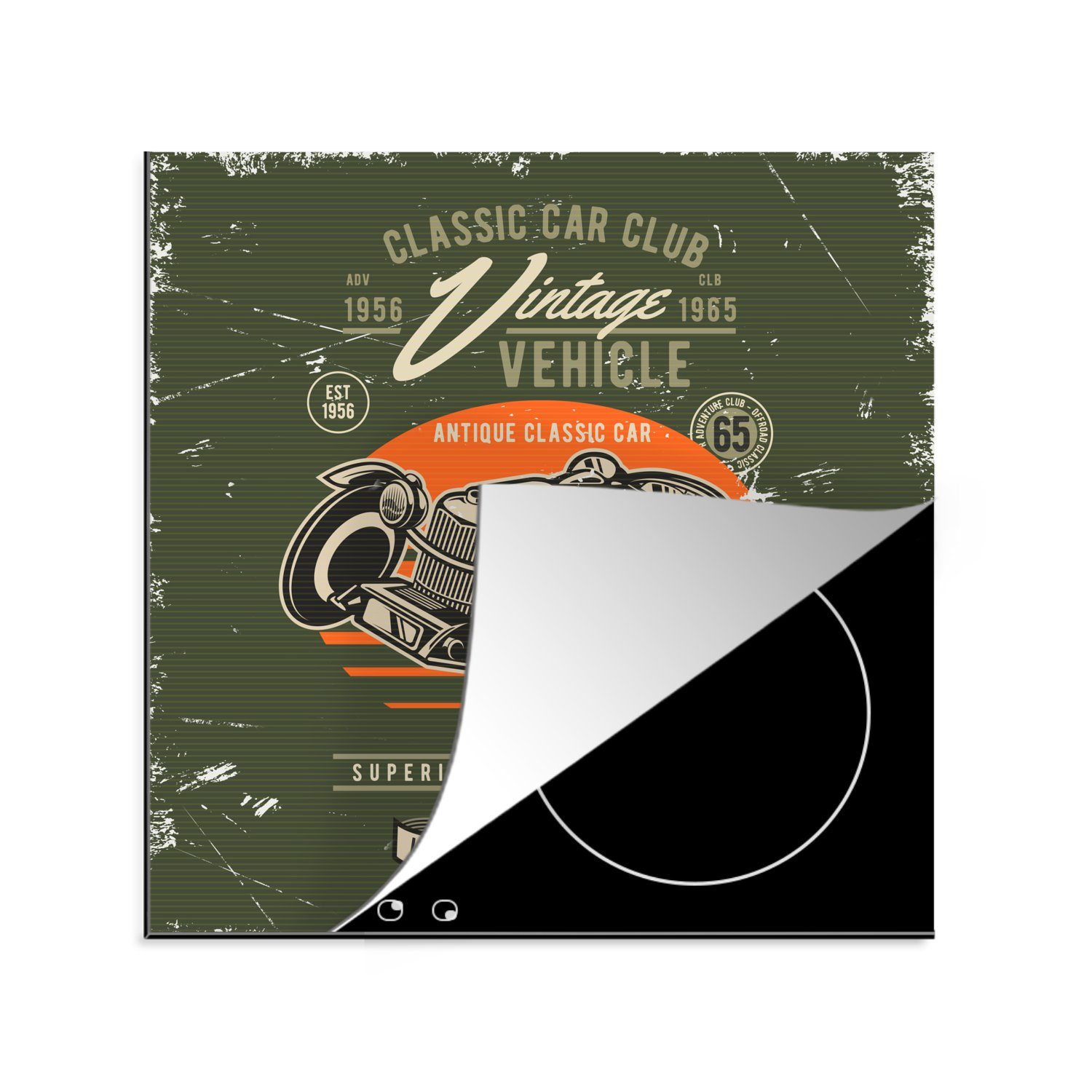 MuchoWow Herdblende-/Abdeckplatte cm, Ceranfeldabdeckung, (1 küche Vinyl, Auto, 78x78 Arbeitsplatte Oldtimer - - Oldtimer tlg), für