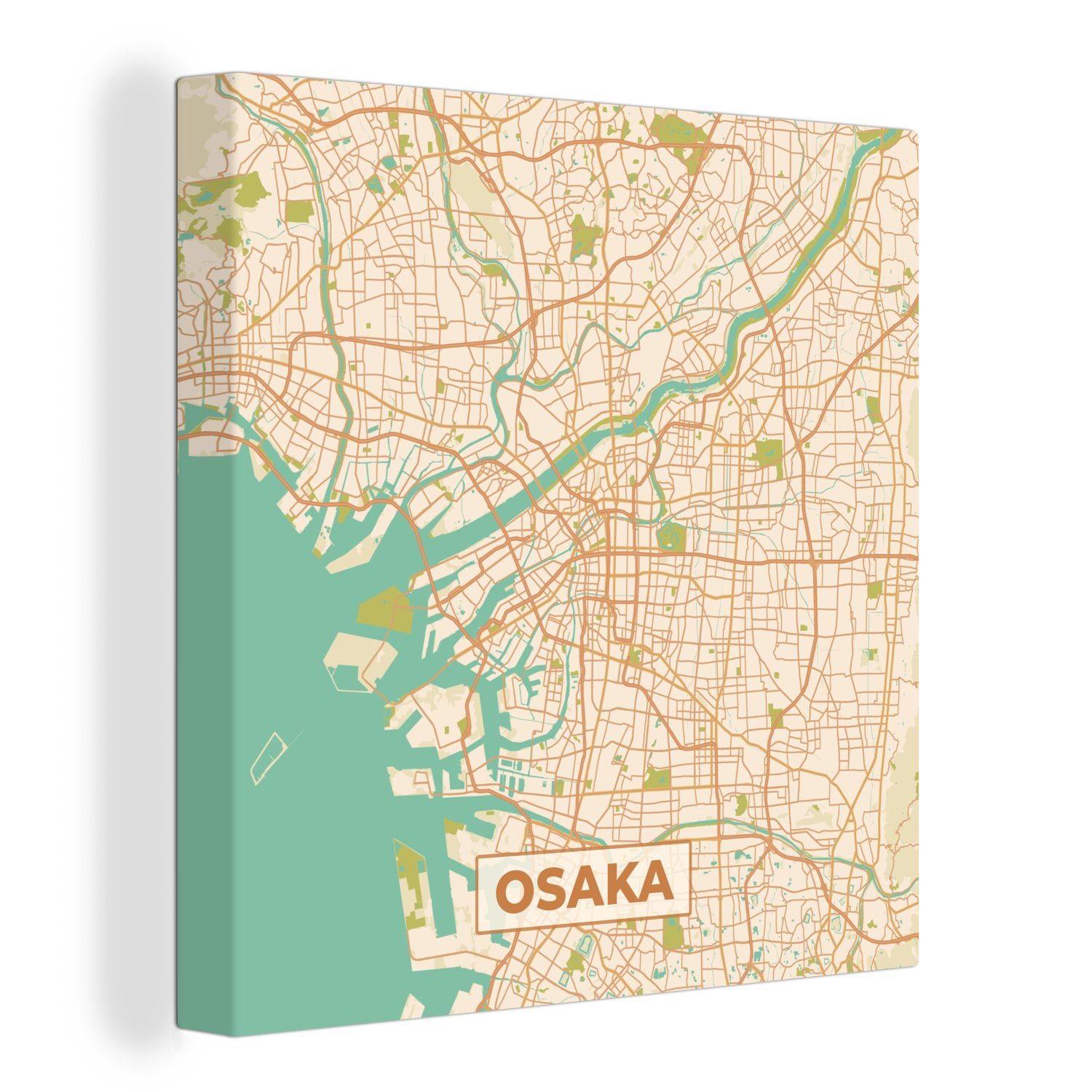 - Karte - Stadtplan - Karte, Leinwandbild - OneMillionCanvasses® für Bilder (1 Wohnzimmer Leinwand Vintage Schlafzimmer Osaka St),