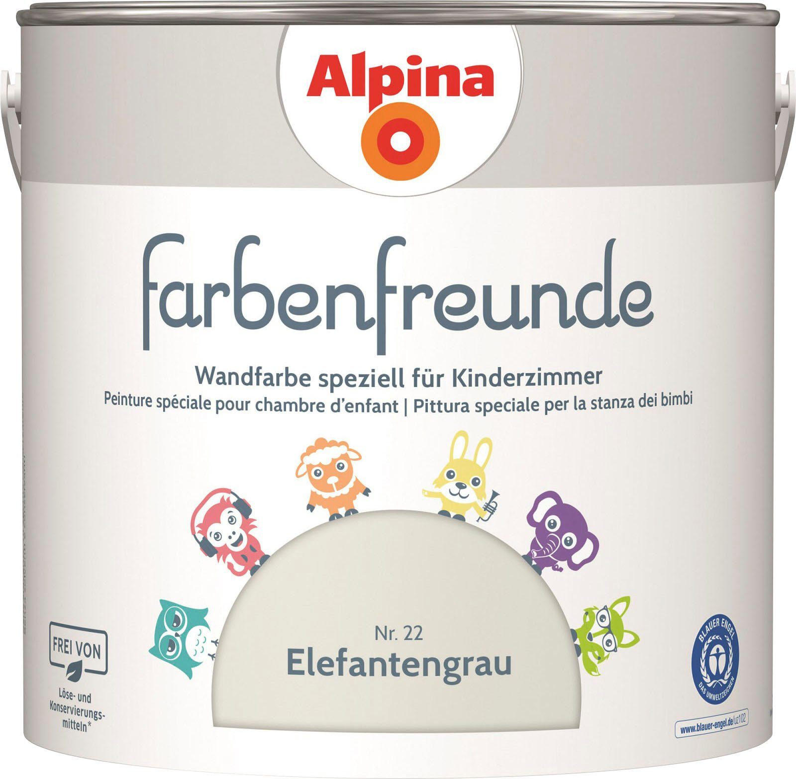 Alpina Wandfarbe farbenfreunde, für Kinderzimmer, matt, 2,5 Liter Elefantengrau