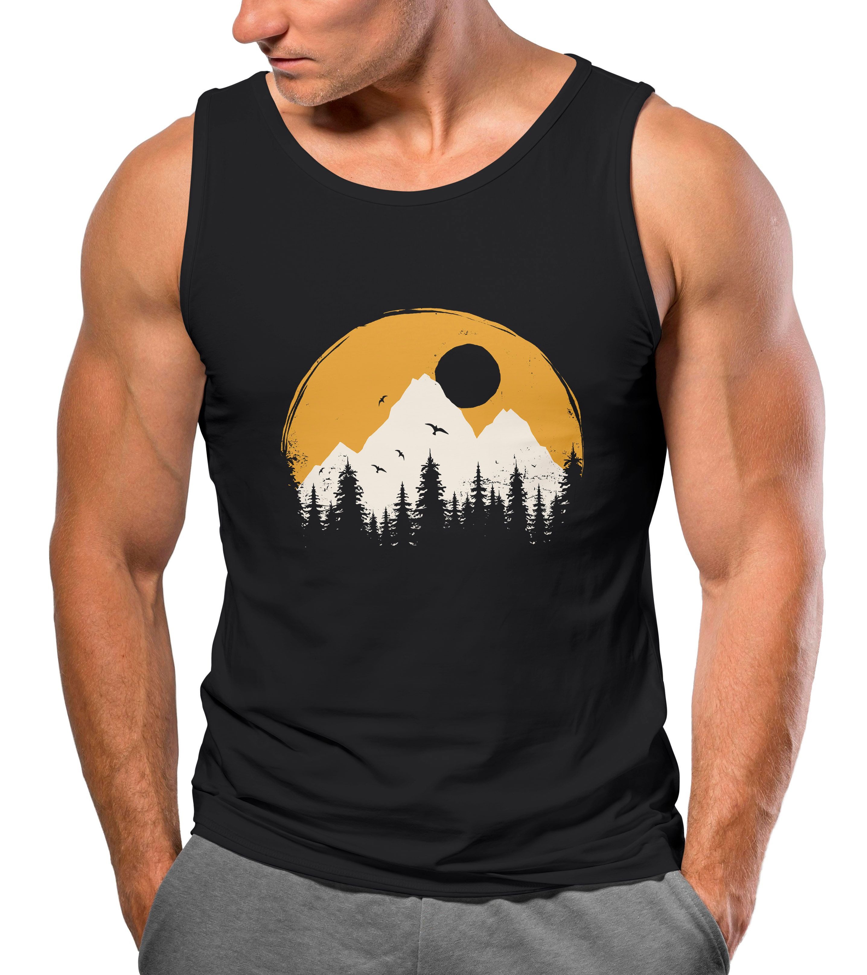 Neverless Tanktop Herren Tank-Top Outdoor Print Natural Badge Logo Wandern Fashion mit Print