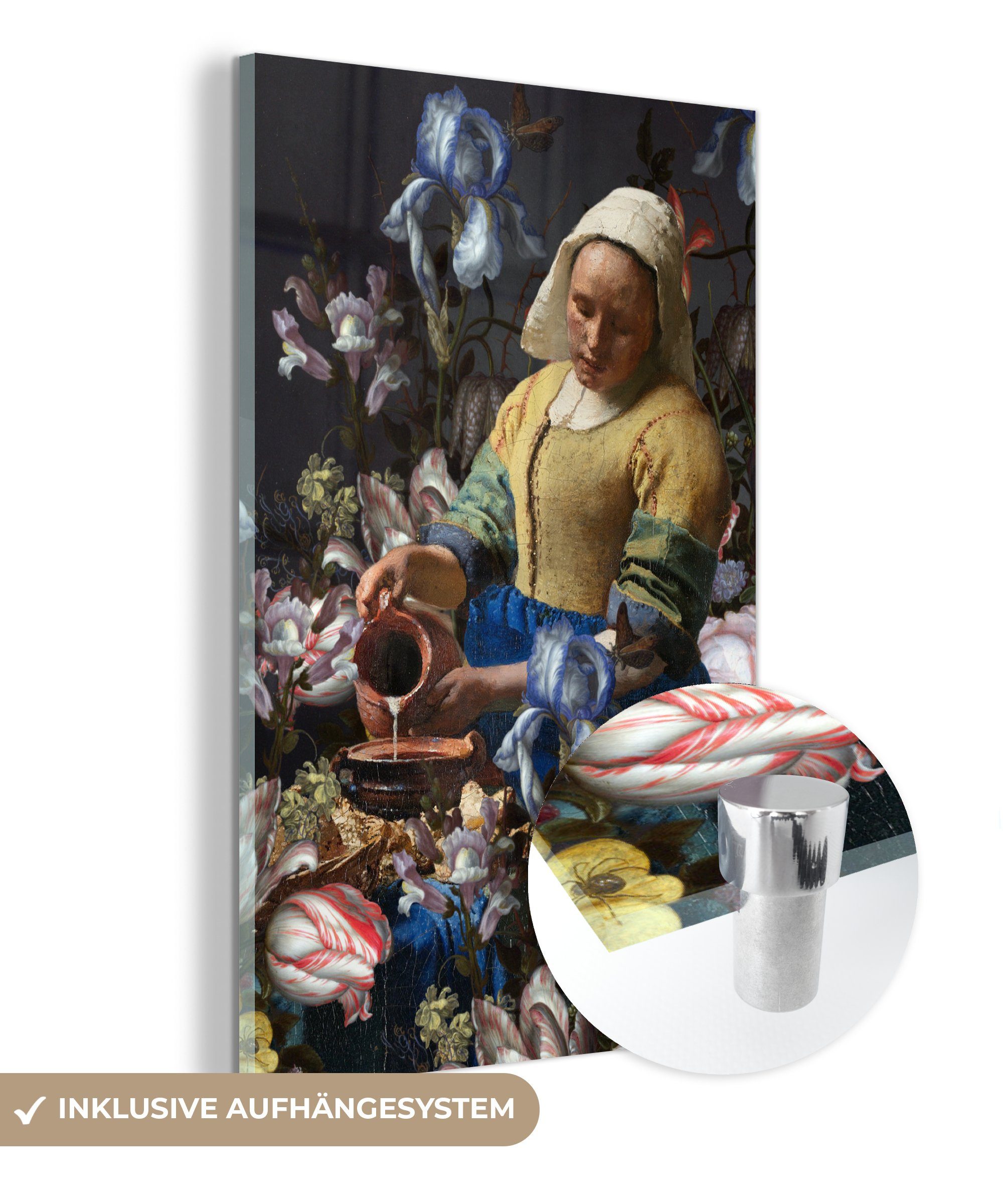 MuchoWow Acrylglasbild Milchmädchen - Johannes Vermeer - Blumen, (1 St), Glasbilder - Bilder auf Glas Wandbild - Foto auf Glas - Wanddekoration bunt