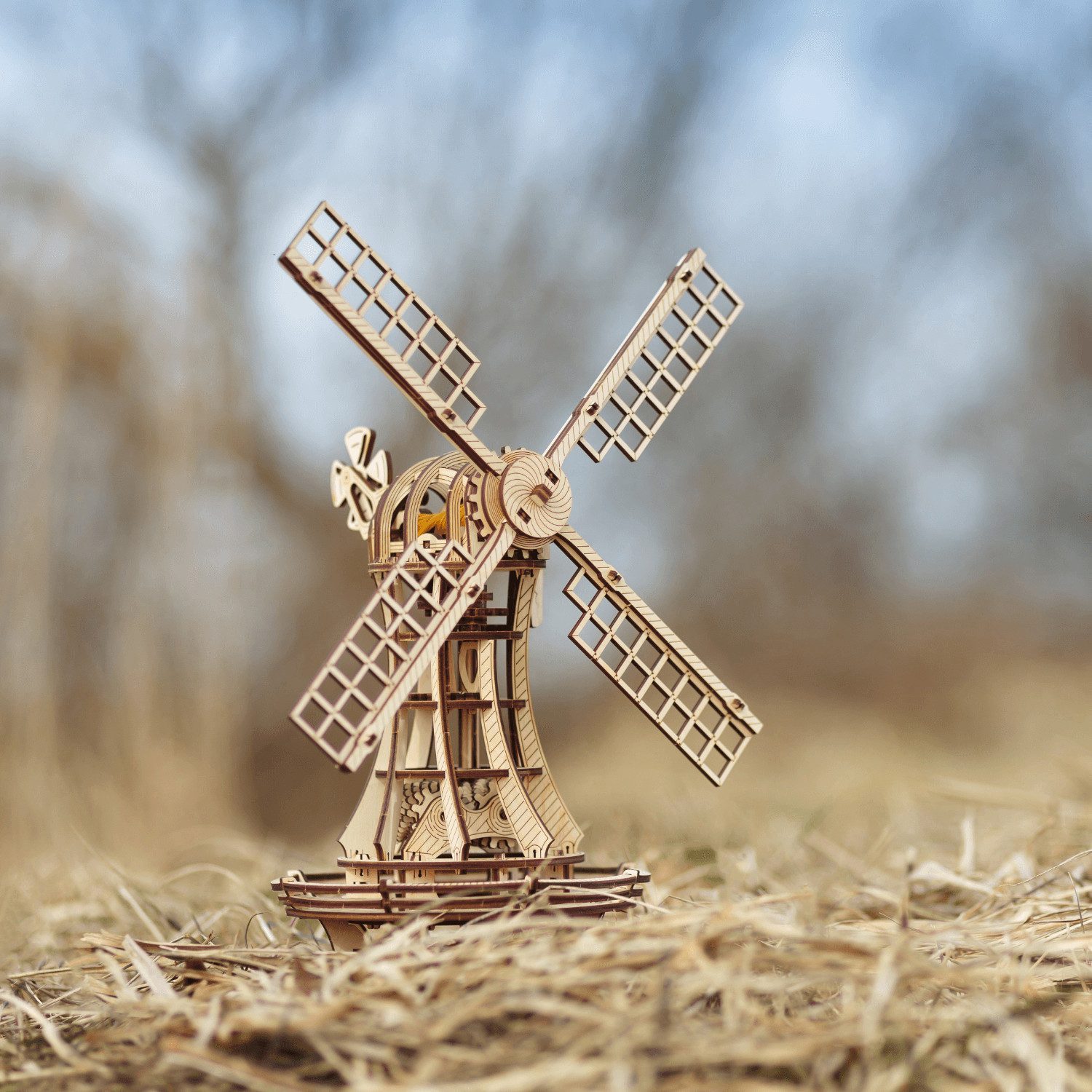 Eco Wood Art Modellbausatz Eco-Wood-Art Mechanische Windmühle Mechanisches Holzpuzzle, (227-tlg)