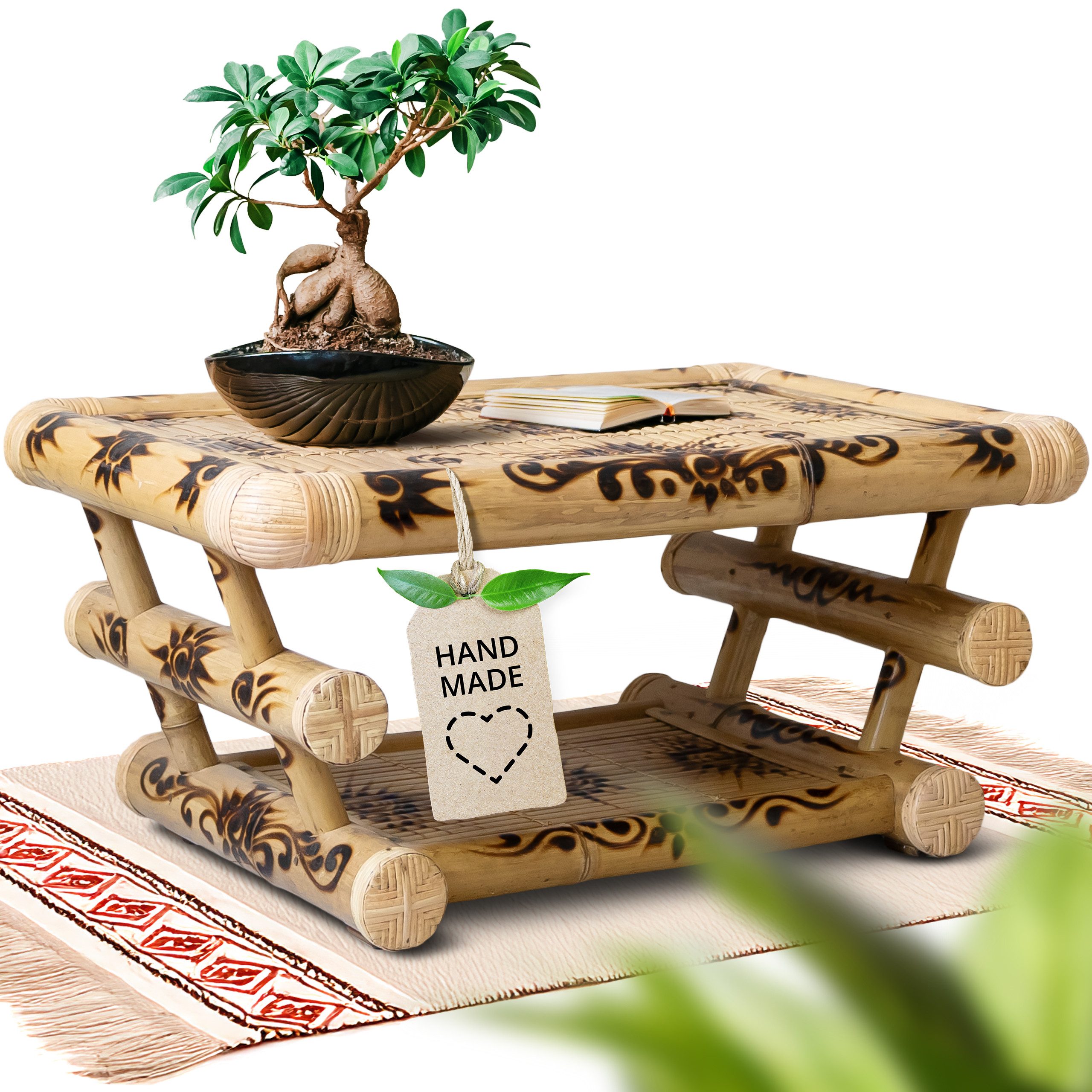 livasia Couchtisch Bambus Couchtisch 85x55x40cm handgefertigt aus Bali, Handarbeit