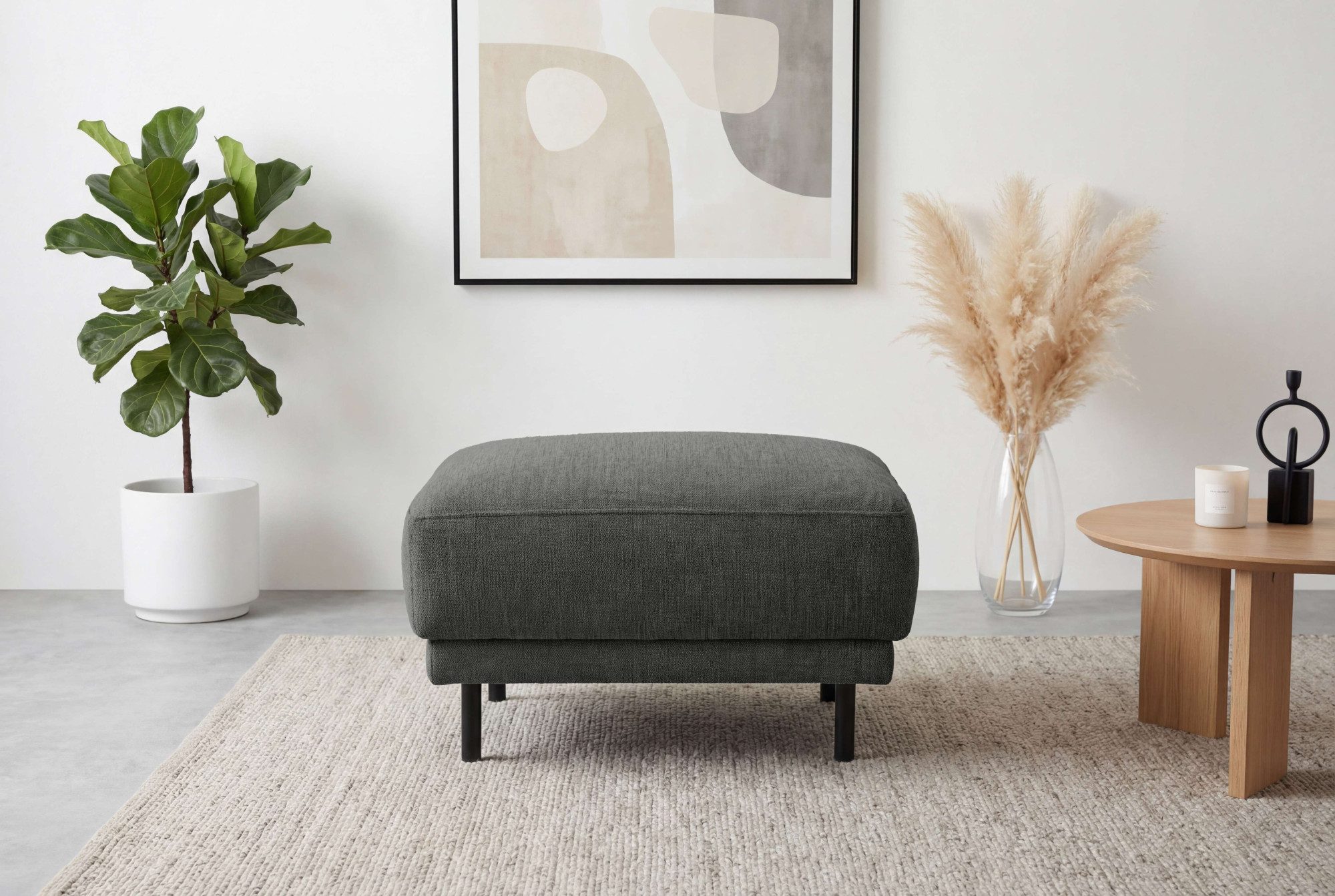 OTTO home Polsterhocker Sveeva, 73x57 cm, schwarze Metallfüße, langlebiger Webstoff, viele Farben zur Auswahl
