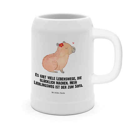 Mr. & Mrs. Panda Bierkrug Capybara Blume - Weiß - Geschenk, Tiere, 500ml, Gute Laune, lustige S, Keramik, Seidenglänzend