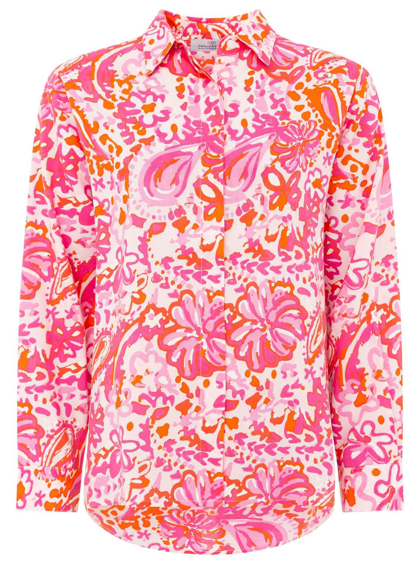 Zwillingsherz Shirtbluse "Happy Paisley" Viskose Set mit pinkem Paisley Muster, lange Hose und Bluse