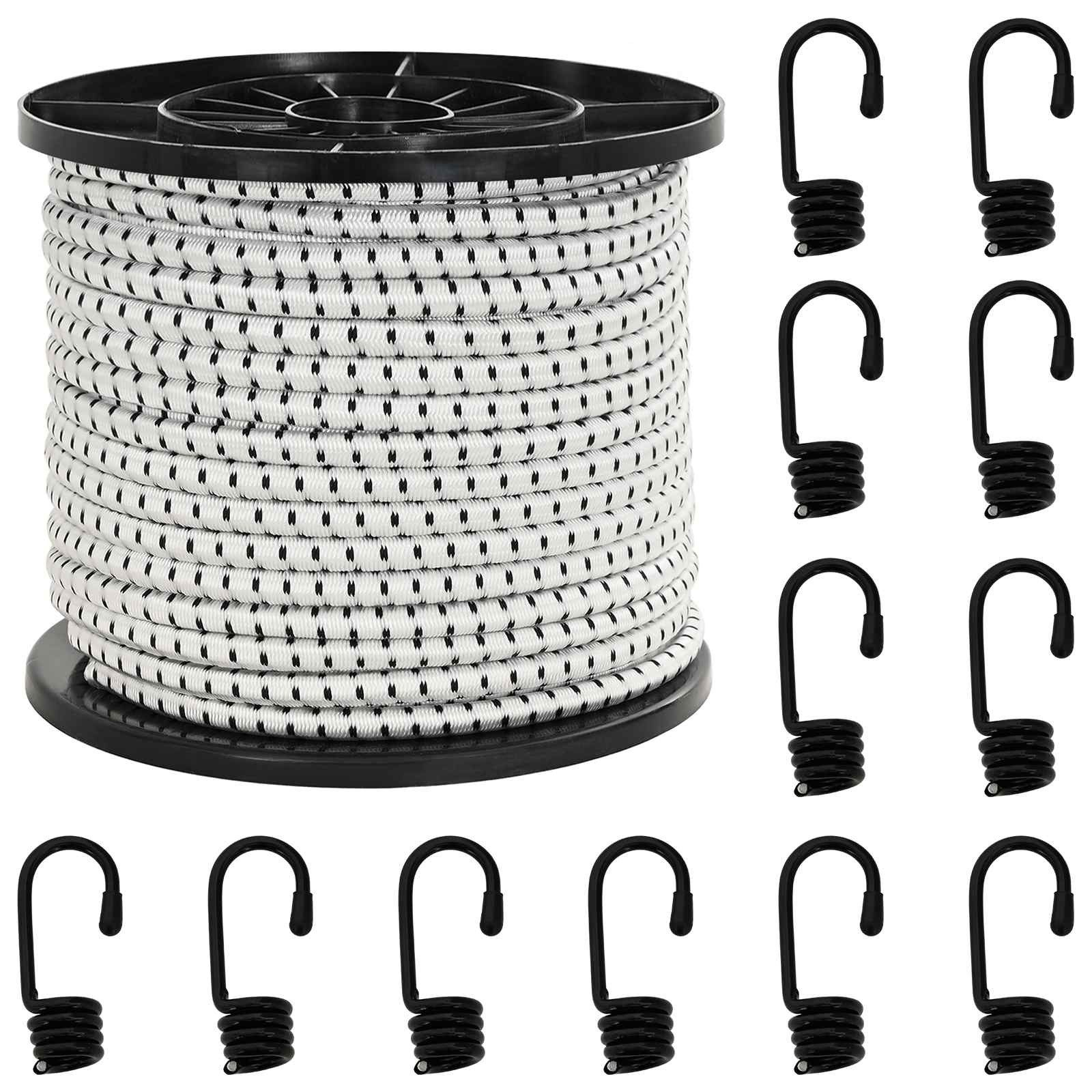 vidaXL Seil Bungee-Schnüre mit Haken 8 mm Schwarz und Weiß PP und Gummi