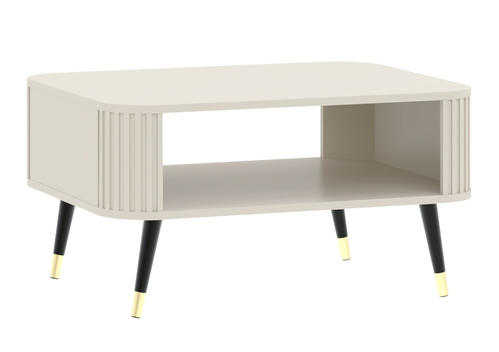 Feldmann-Wohnen Couchtisch Onyx (mit Ablage, 1-St., moderne Optik, abgerundeter Korpus, Zugengriffe aus Metall), 80x60x42cm Kaschmir / Gold