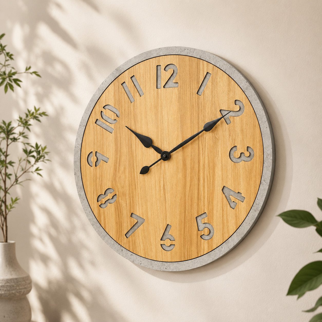 K&L Wall Art Wanduhr Große Vintage Holzuhr XXL Wanduhr aus Holz Betonoptik (lautloses Uhrwerk ohne Ticken)