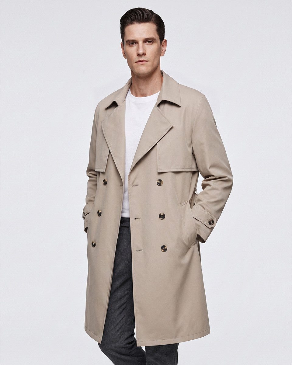 Allthemen Trenchcoat mit Gürtel Herren Langmantel zweireihig Mantel klassische Herbstjacke